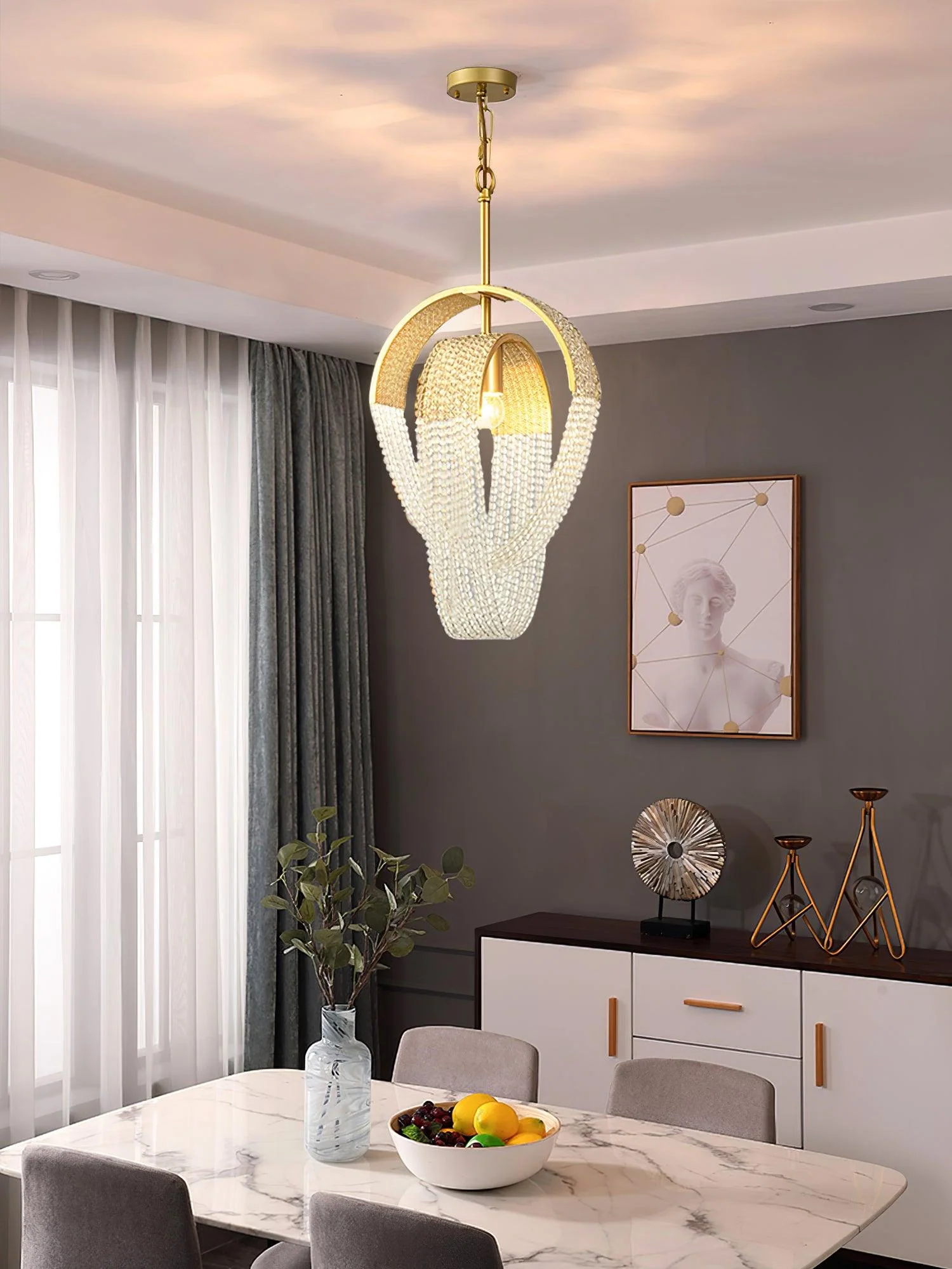 Lustra Chandelier Mesh Crystal Gold Waterfall Sparkle - Image 3