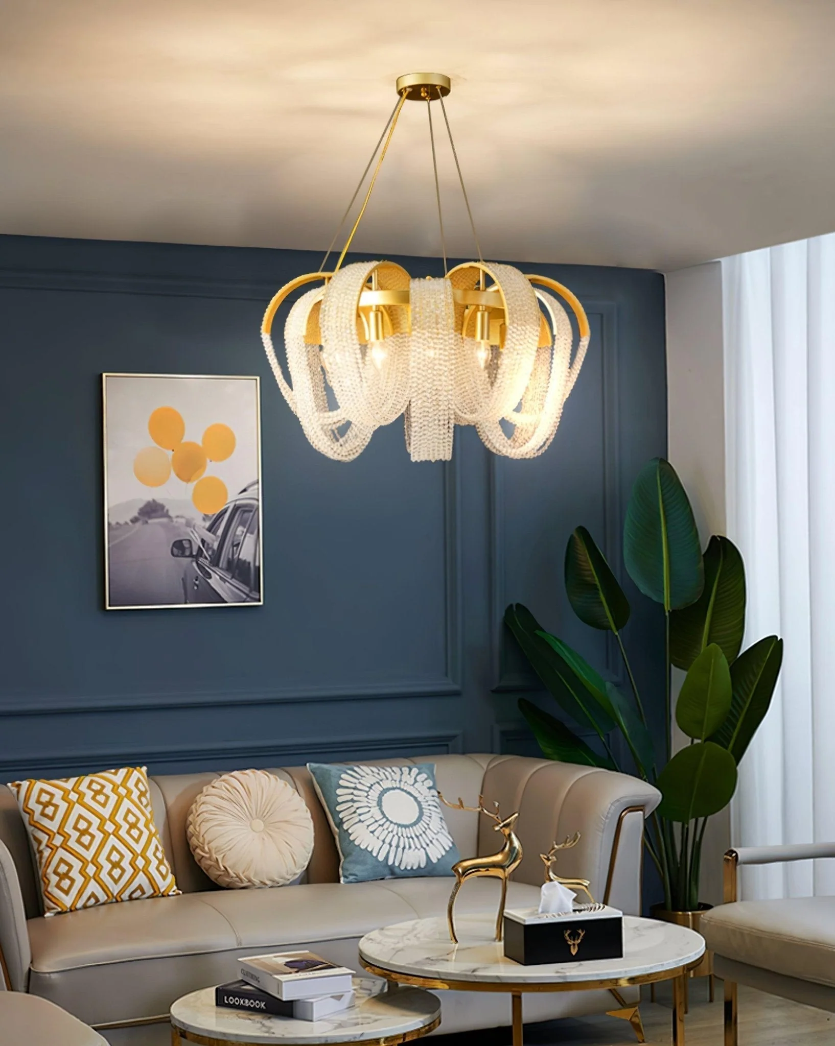 Lustra Chandelier Mesh Crystal Gold Waterfall Sparkle - Image 30