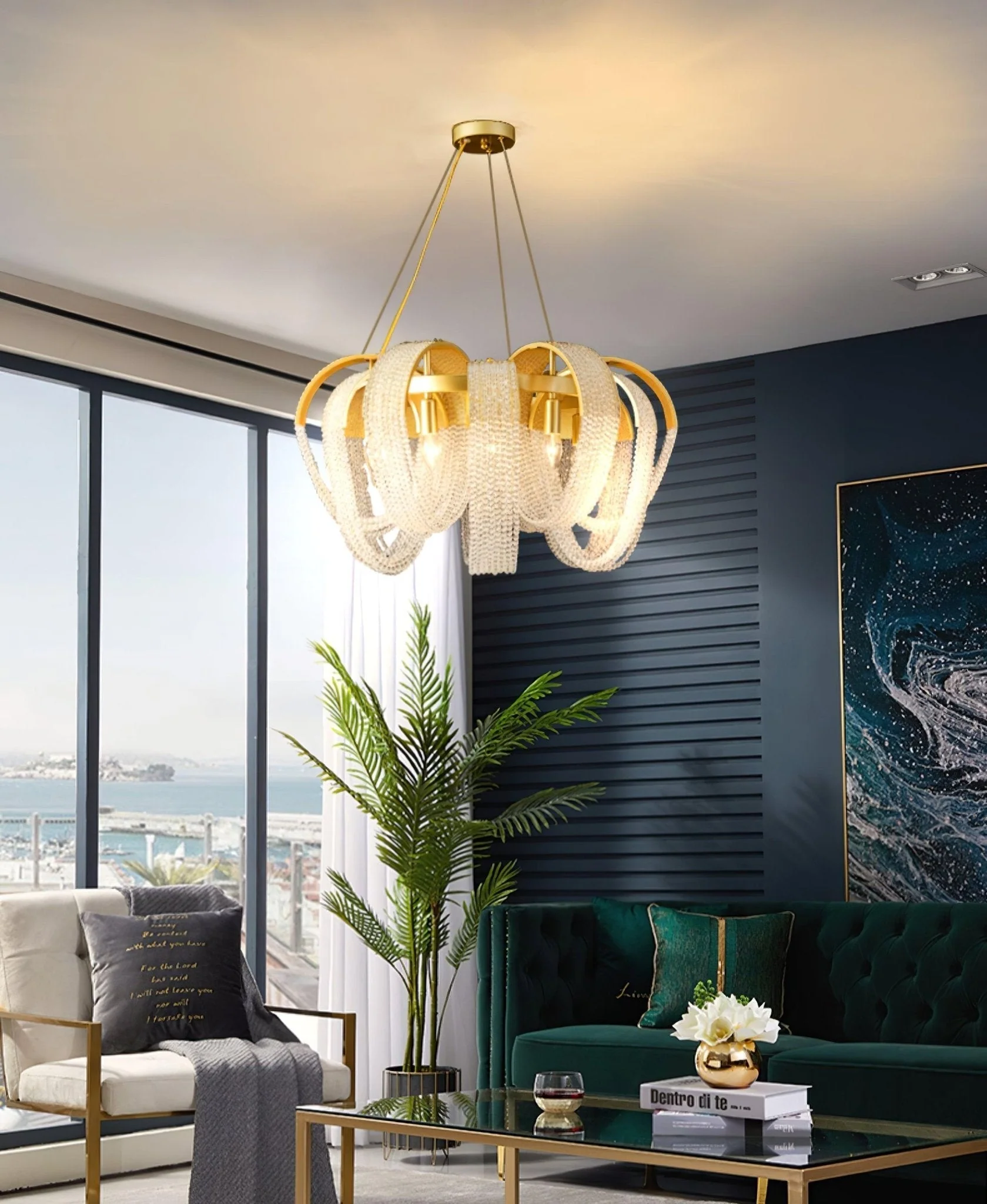Lustra Chandelier Mesh Crystal Gold Waterfall Sparkle - Image 31