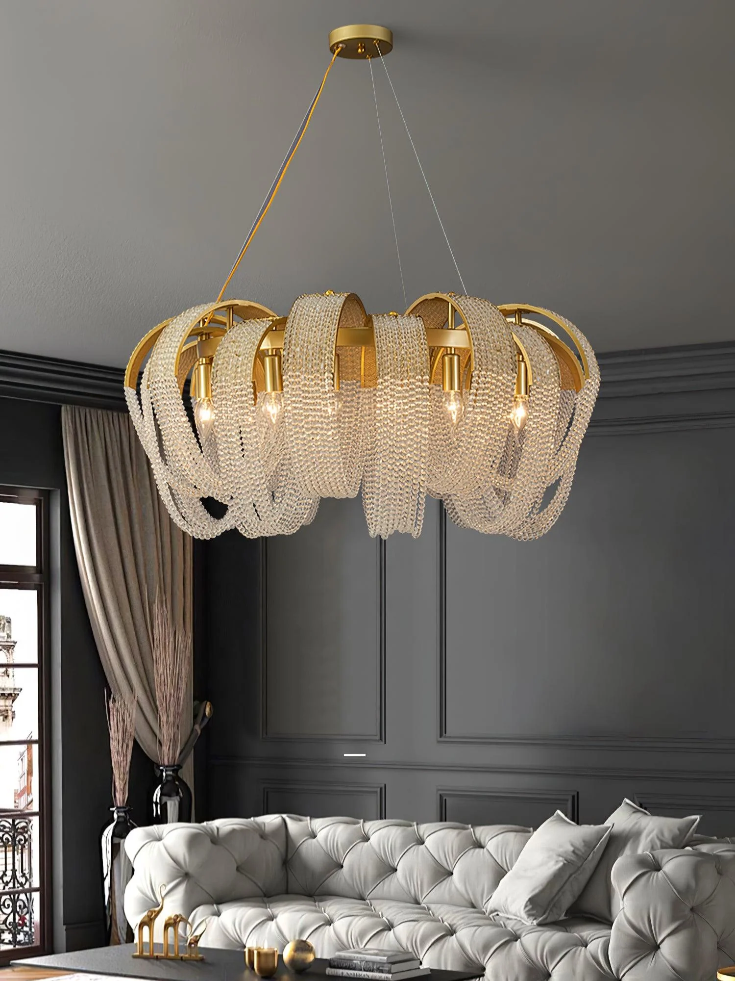 Lustra Chandelier Mesh Crystal Gold Waterfall Sparkle - Image 33