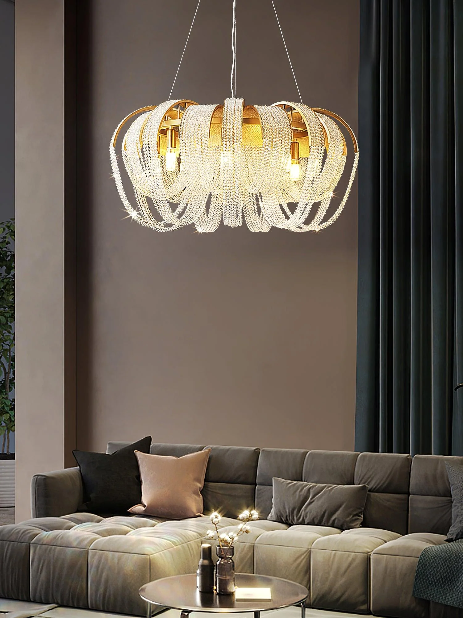 Lustra Chandelier Mesh Crystal Gold Waterfall Sparkle - Image 34
