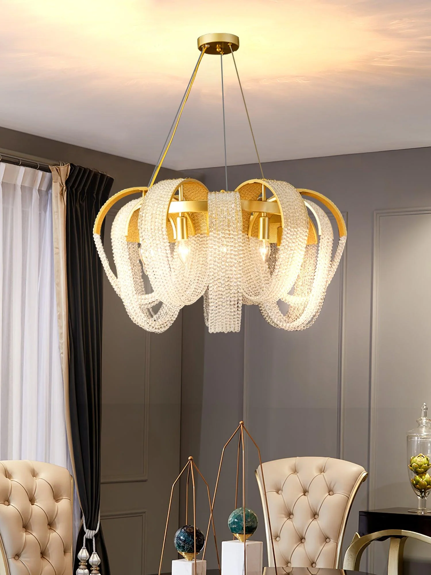 Lustra Chandelier Mesh Crystal Gold Waterfall Sparkle - Image 35