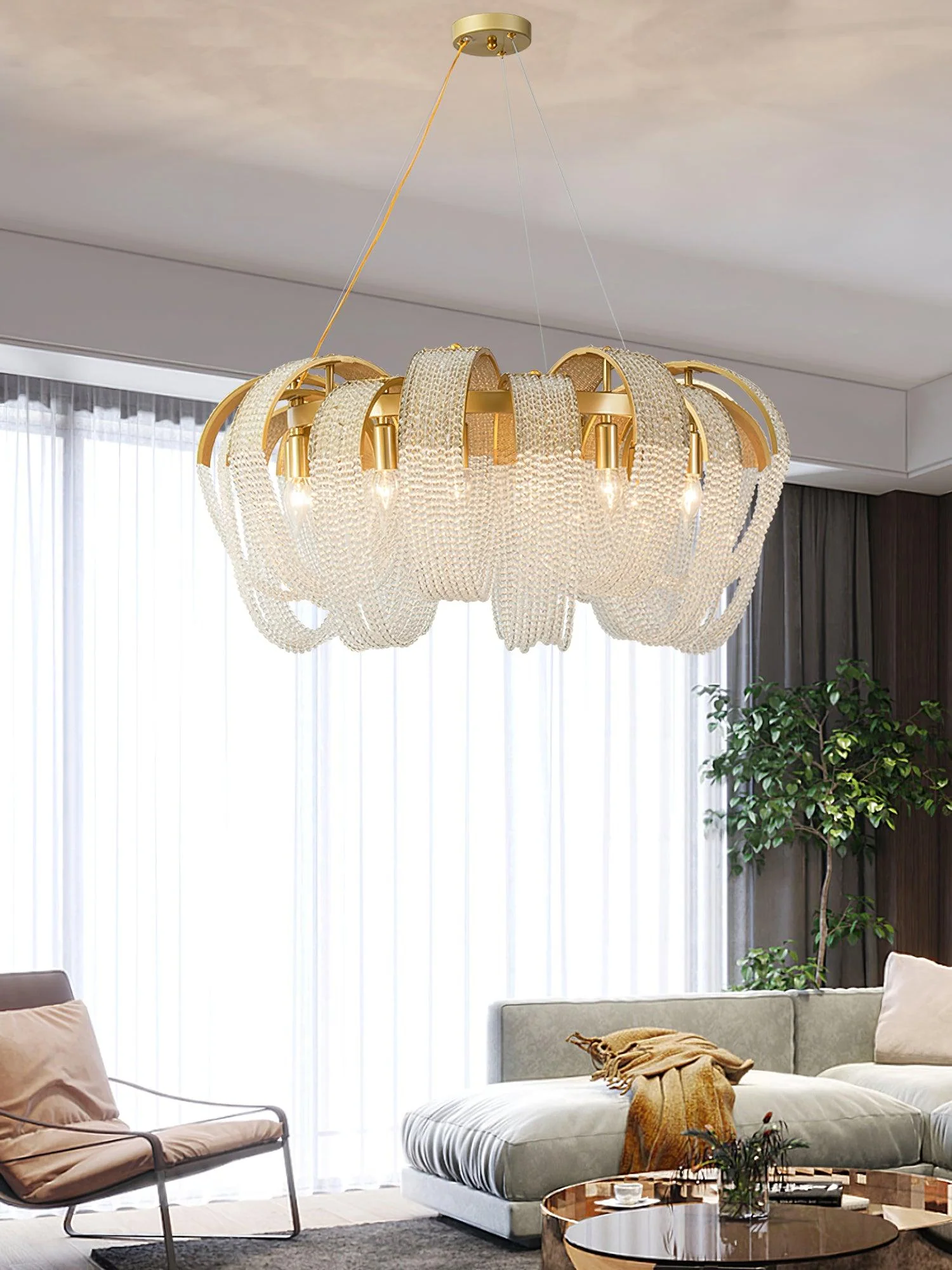 Lustra Chandelier Mesh Crystal Gold Waterfall Sparkle - Image 36