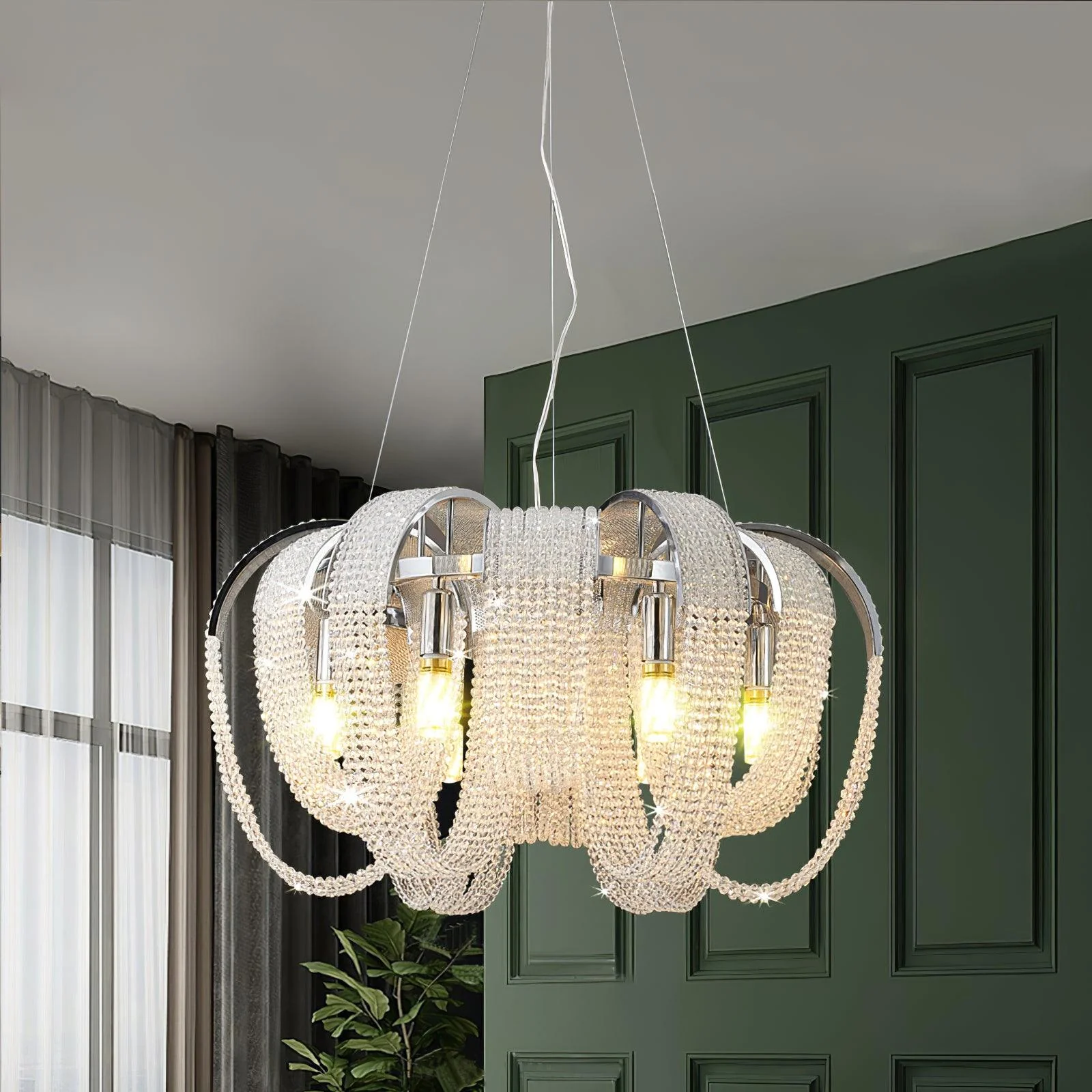 Lustra Chandelier Mesh Crystal Gold Waterfall Sparkle - Image 4