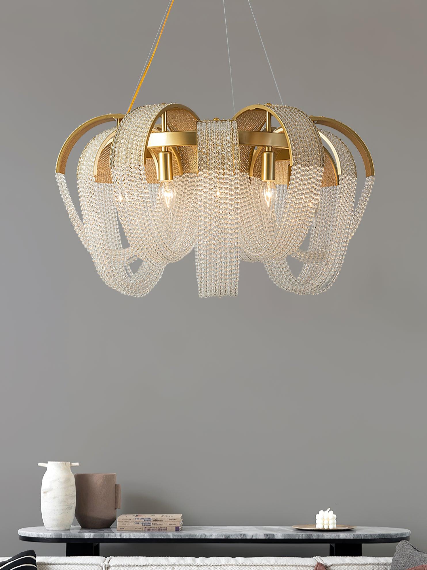 Lustra Chandelier Mesh Crystal Gold Waterfall Sparkle - Image 5