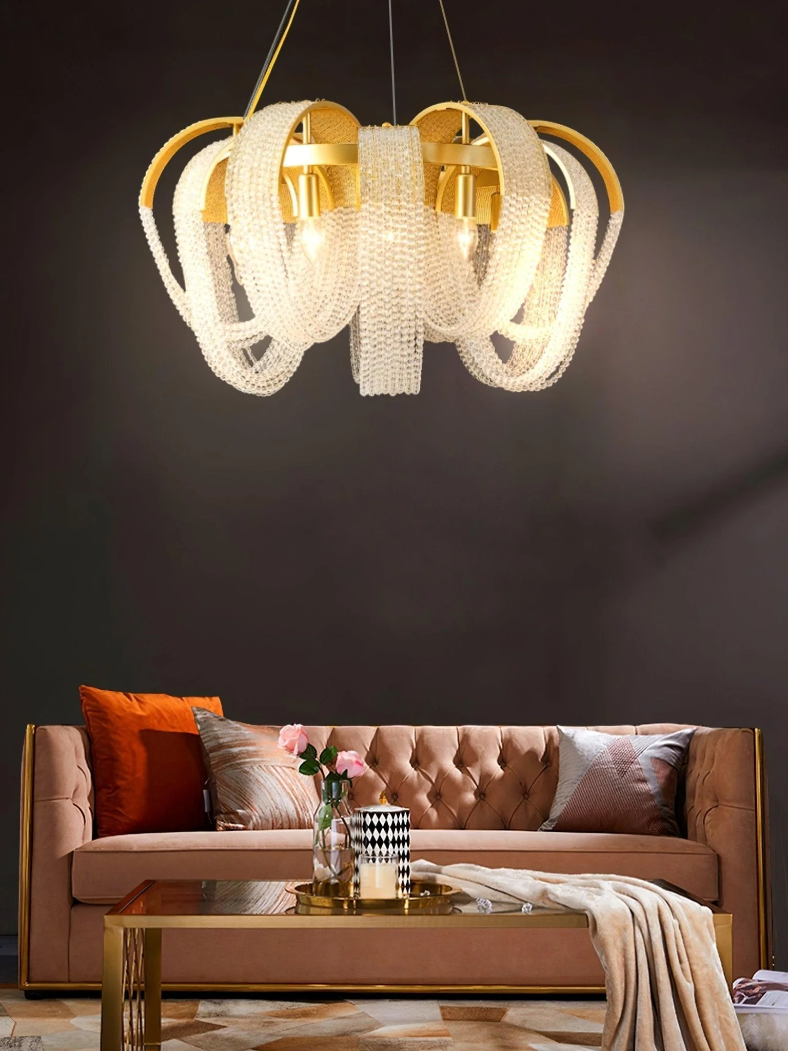 Lustra Chandelier Mesh Crystal Gold Waterfall Sparkle - Image 6