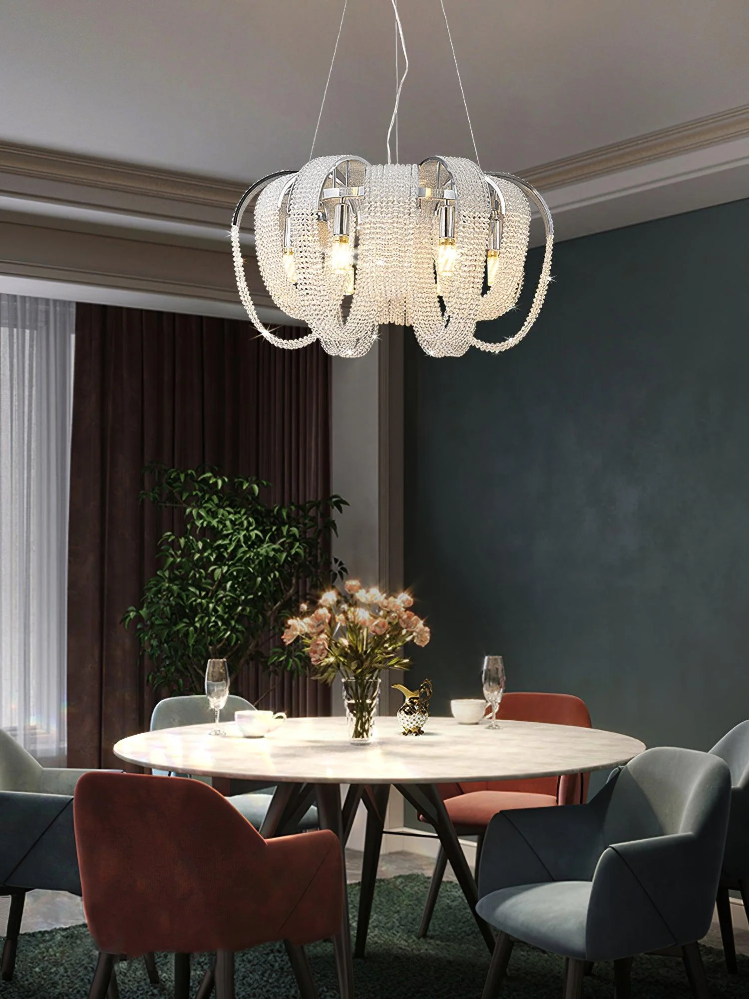 Lustra Chandelier Mesh Crystal Gold Waterfall Sparkle - Image 8