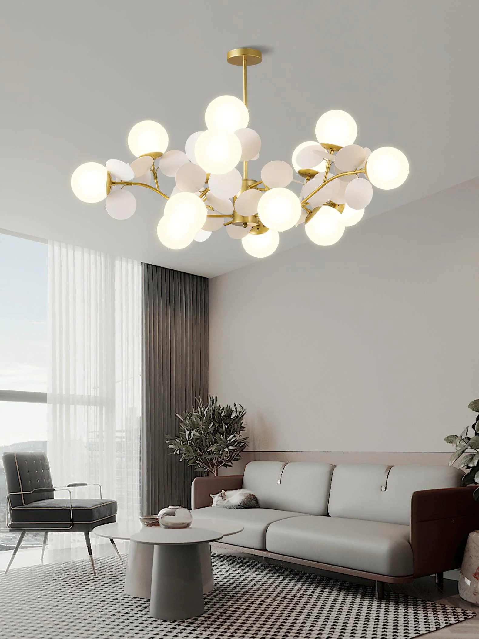 Lustra Chandelier Off White Tree Eight Open Shades - Image 3
