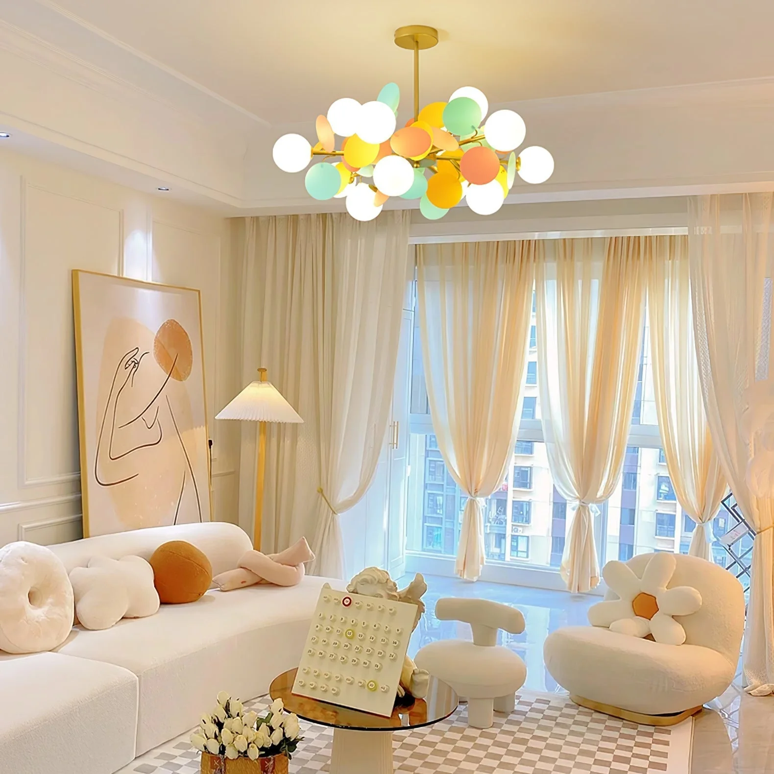 Lustra Chandelier Off White Tree Eight Open Shades - Image 64