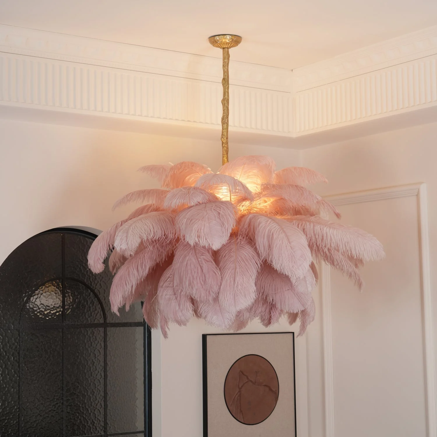 Lustra Chandelier Ostrich Feather Large Brass Stem - Image 108
