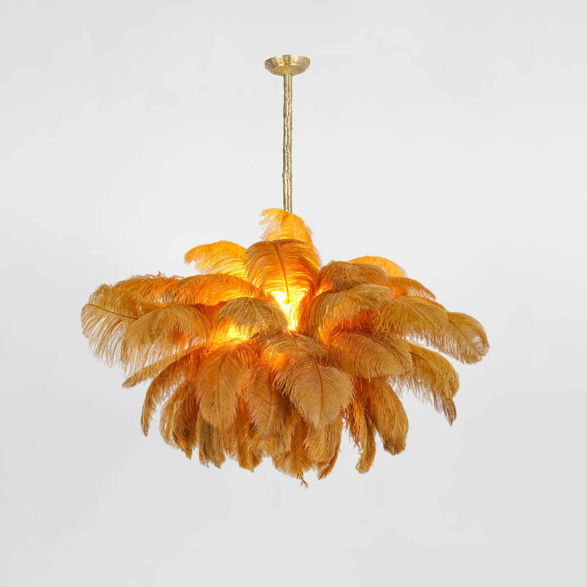 Lustra Chandelier Ostrich Feather Large Brass Stem - Image 11