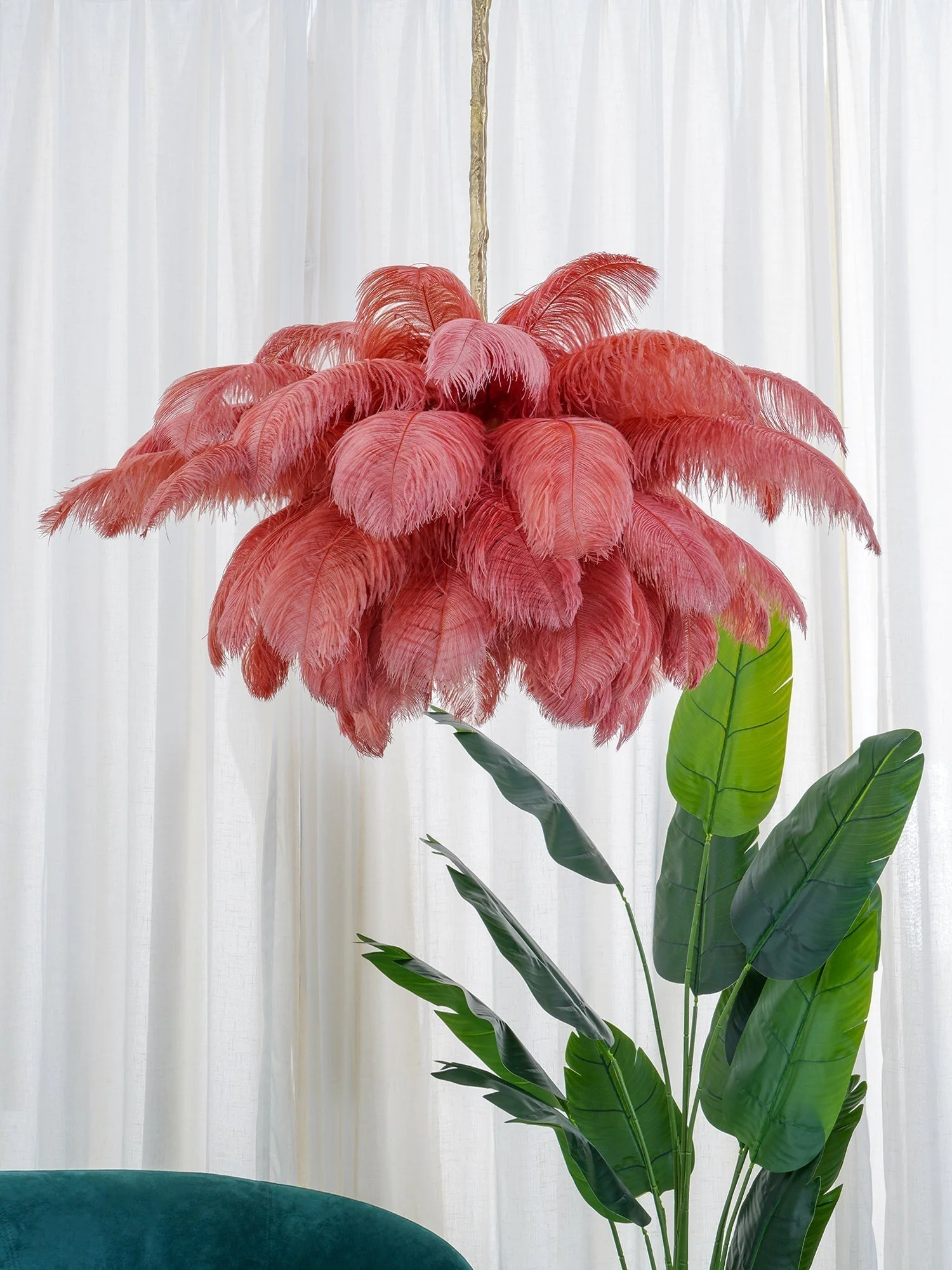 Lustra Chandelier Ostrich Feather Large Brass Stem - Image 110