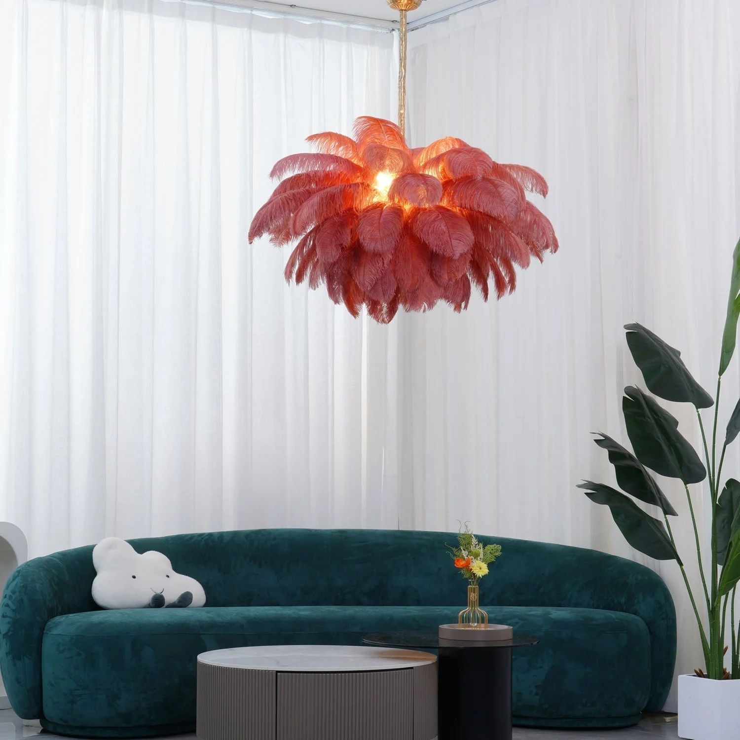 Lustra Chandelier Ostrich Feather Large Brass Stem - Image 112