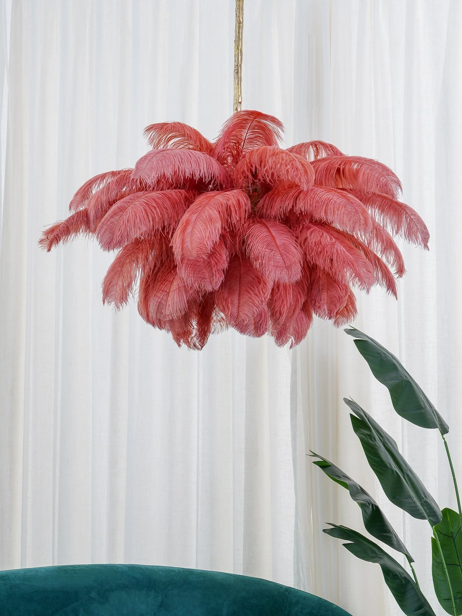 Lustra Chandelier Ostrich Feather Large Brass Stem - Image 118