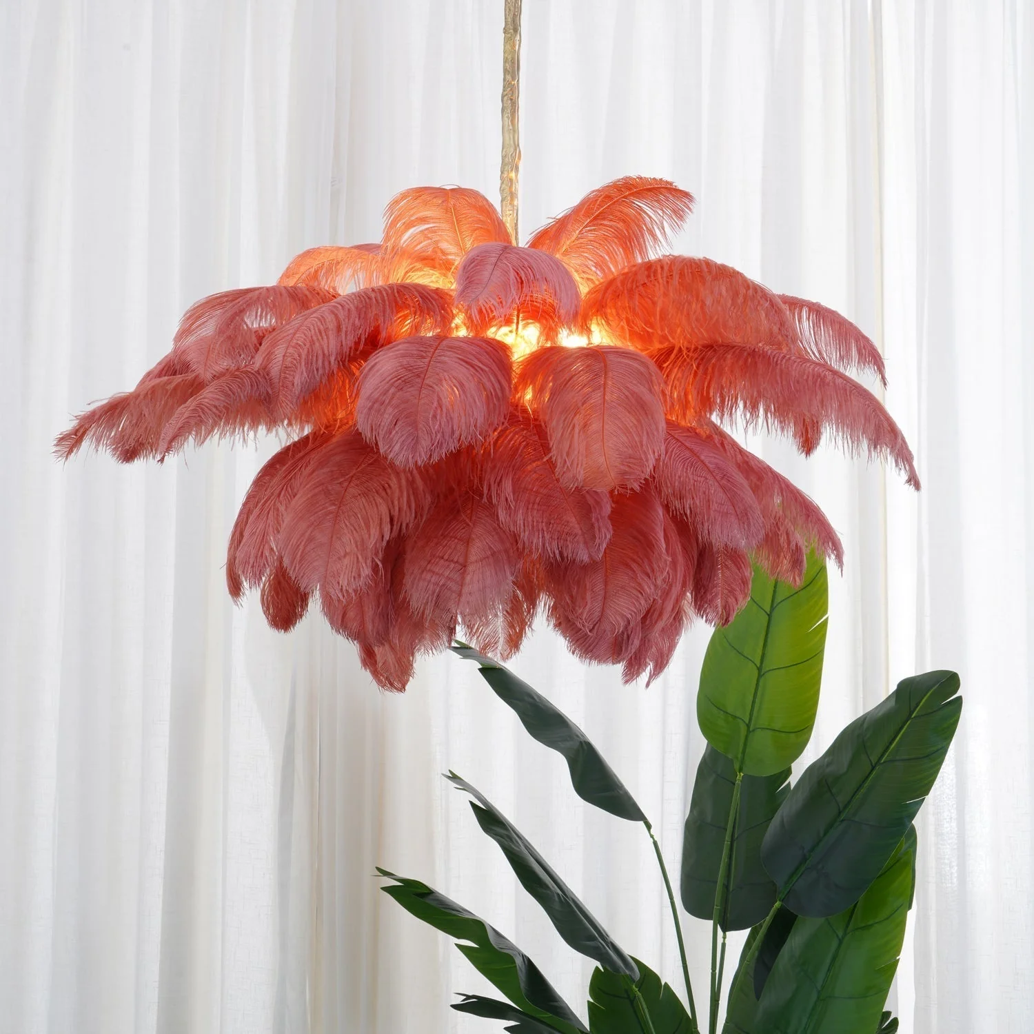 Lustra Chandelier Ostrich Feather Large Brass Stem - Image 121