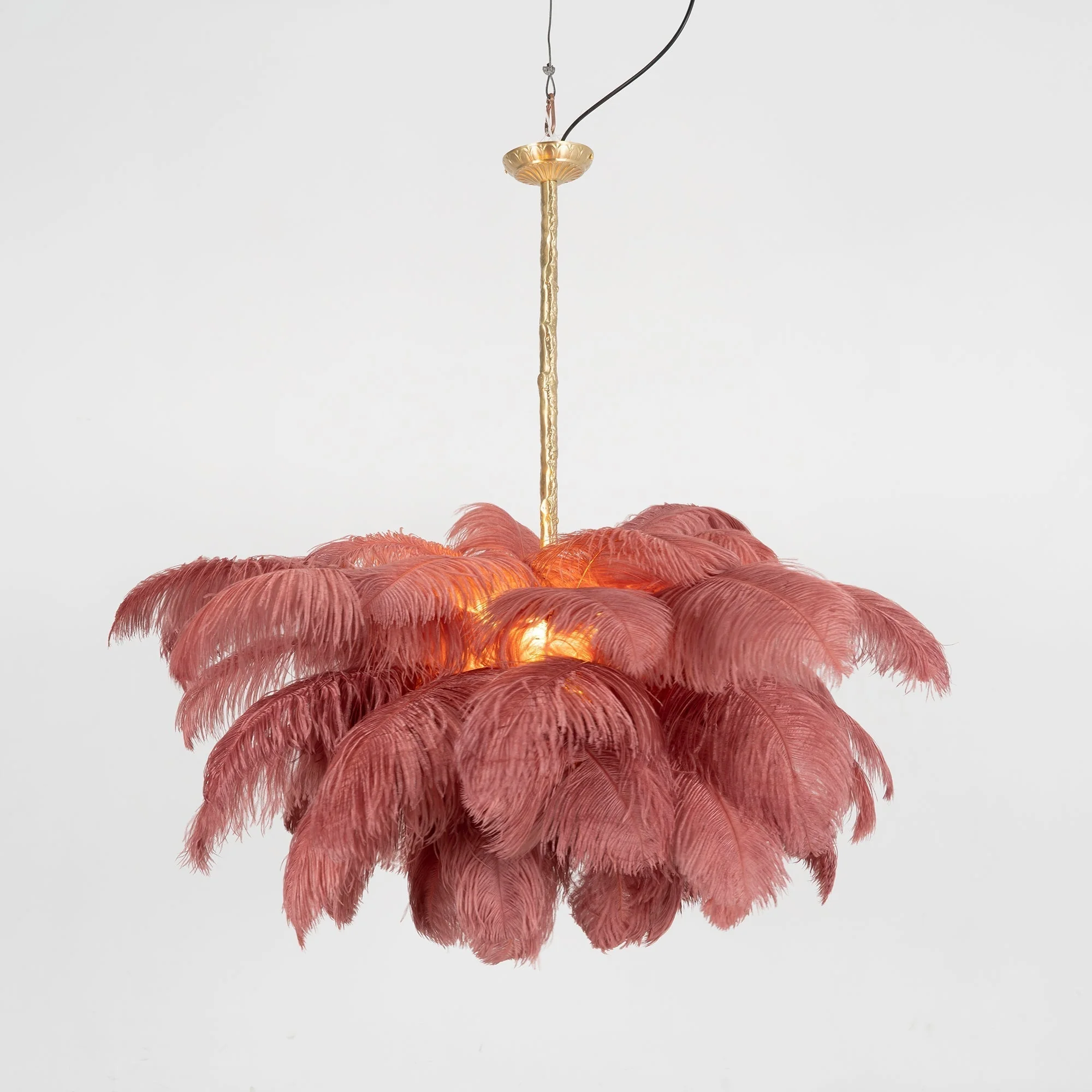 Lustra Chandelier Ostrich Feather Large Brass Stem - Image 143