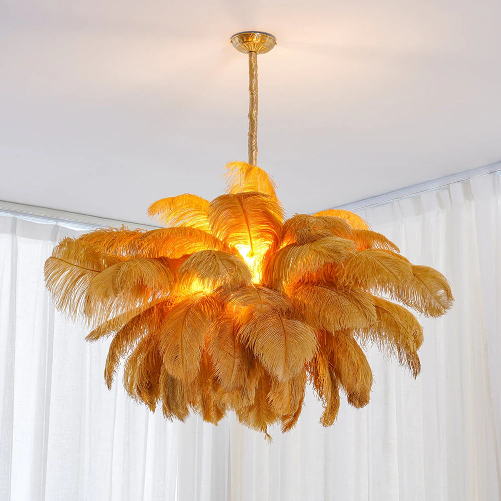 Lustra Chandelier Ostrich Feather Large Brass Stem - Image 147