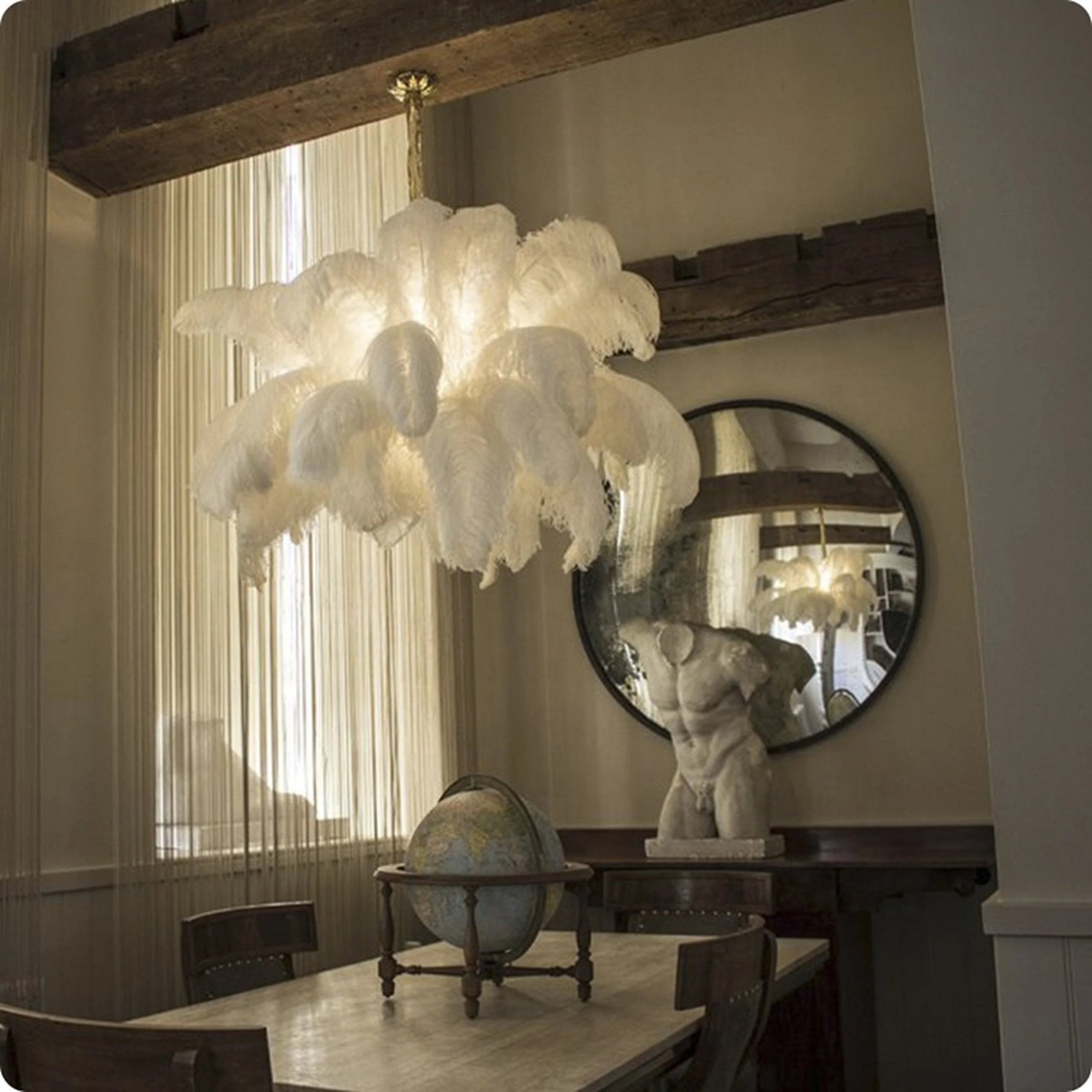 Lustra Chandelier Ostrich Feather Large Brass Stem - Image 150