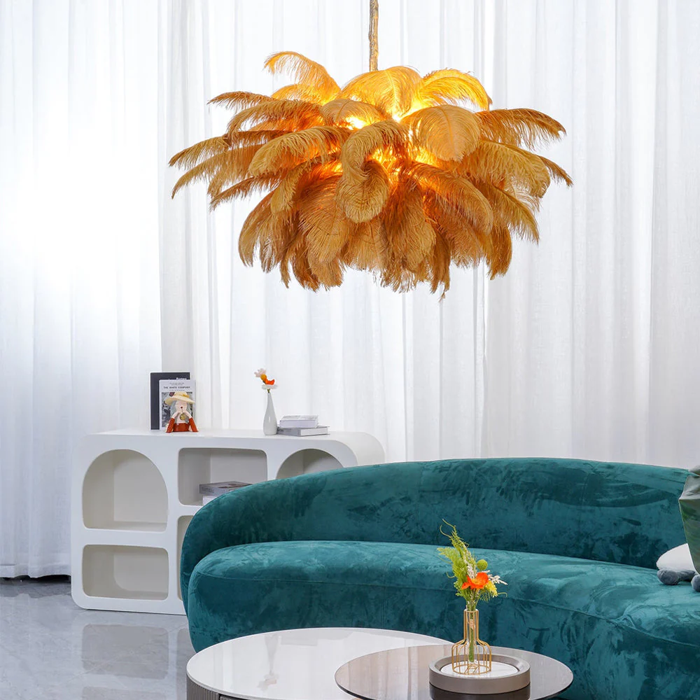Lustra Chandelier Ostrich Feather Large Brass Stem - Image 16