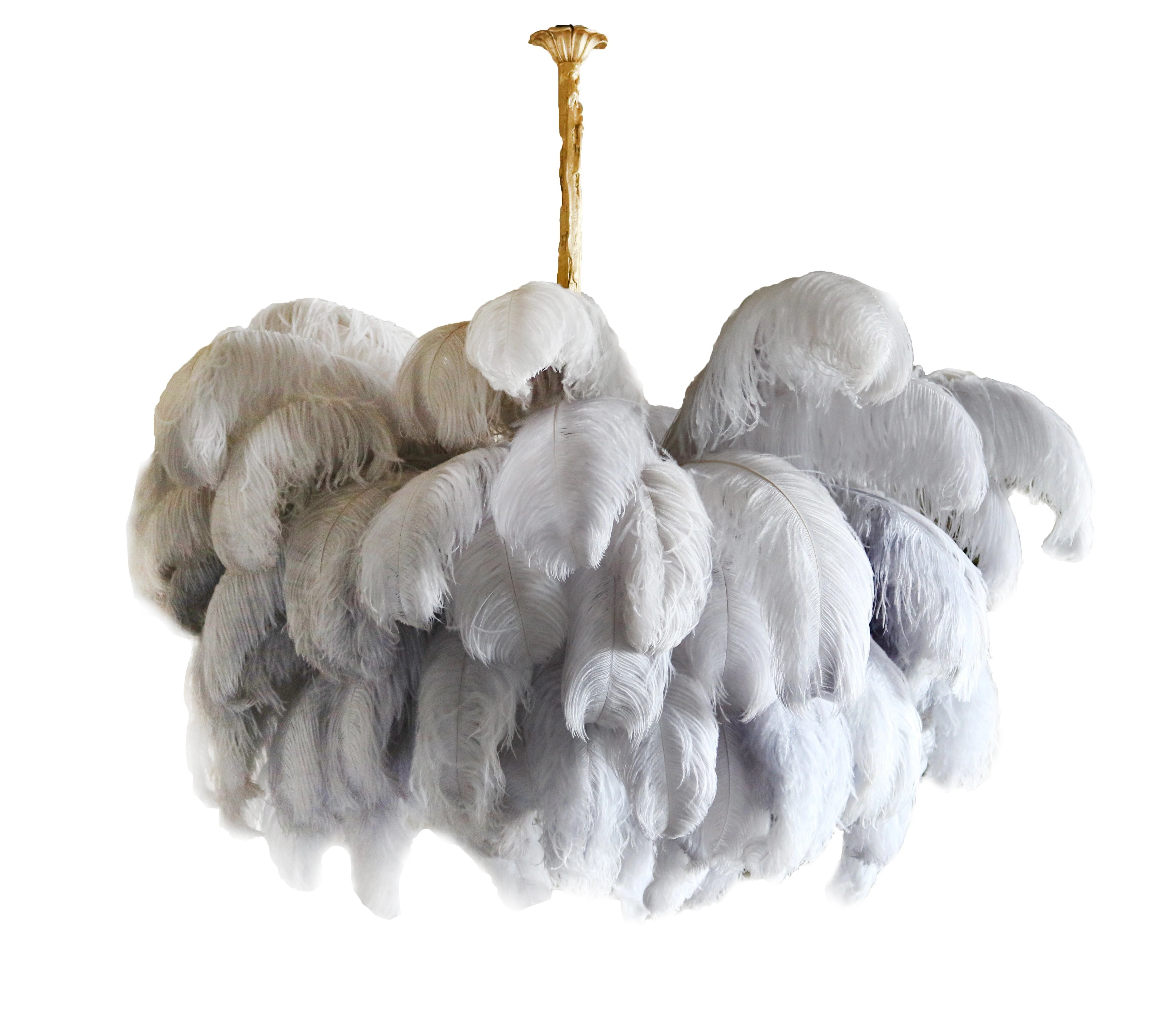 Lustra Chandelier Ostrich Feather Large Brass Stem - Image 166