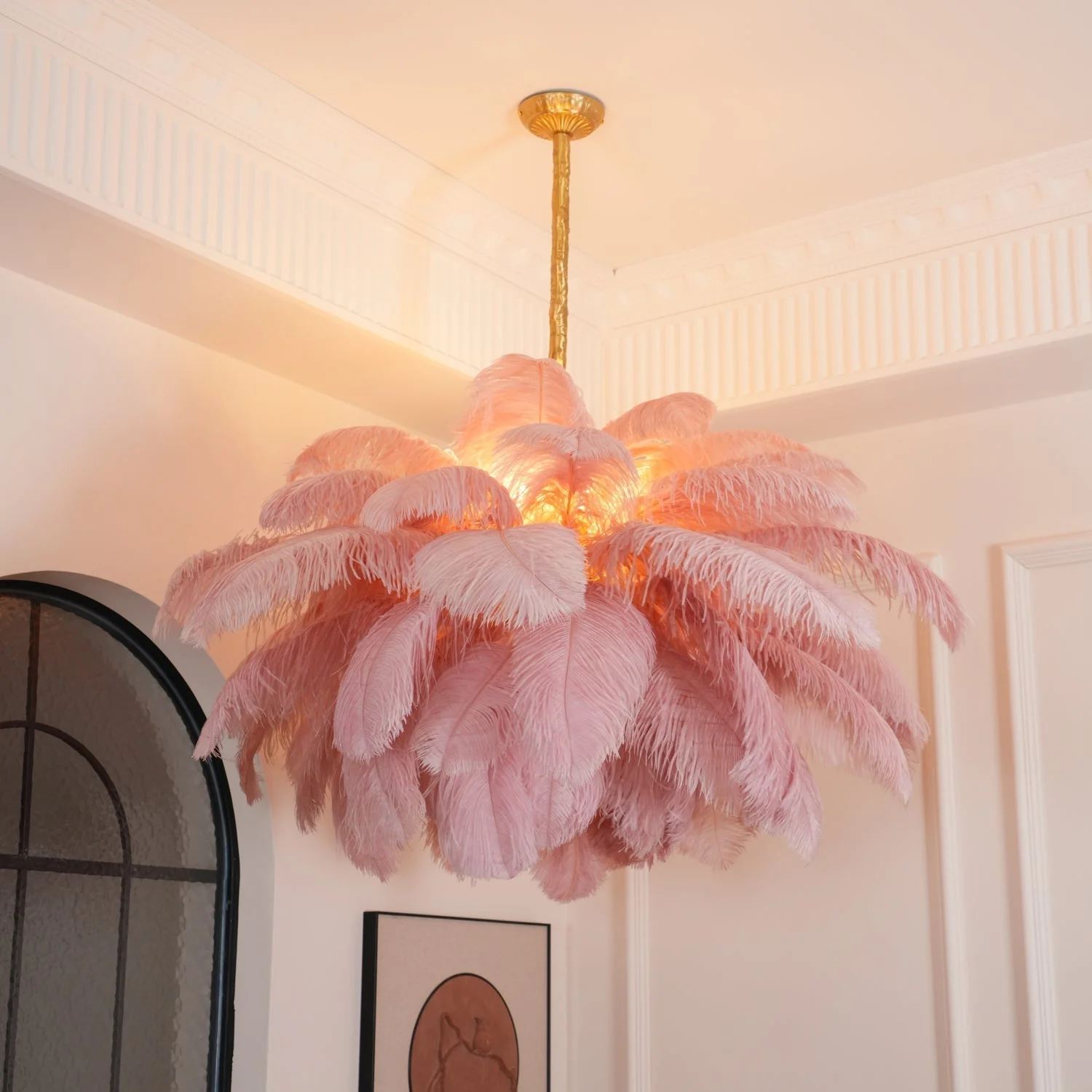 Lustra Chandelier Ostrich Feather Large Brass Stem - Image 171