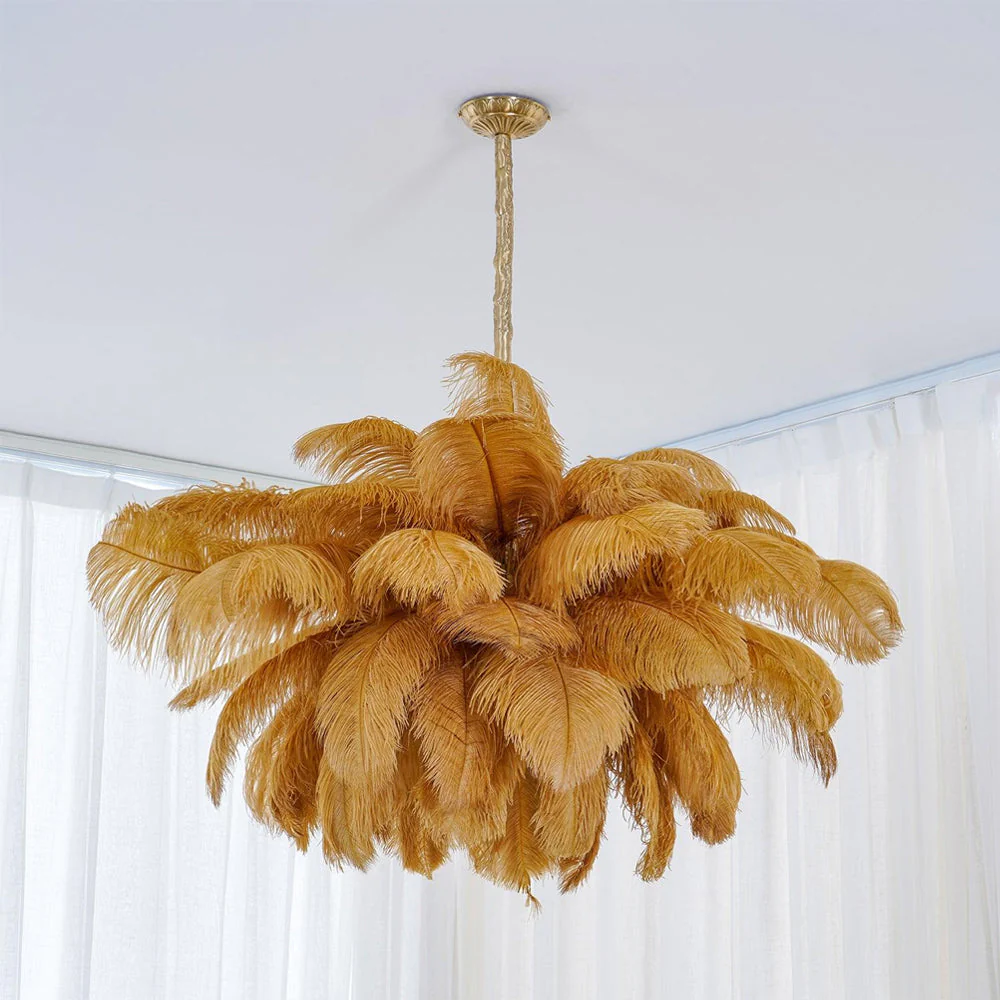 Lustra Chandelier Ostrich Feather Large Brass Stem - Image 174