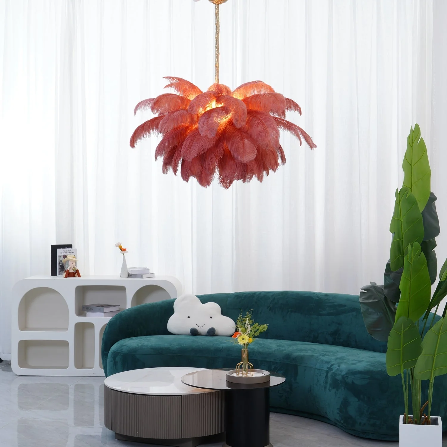 Lustra Chandelier Ostrich Feather Large Brass Stem - Image 205
