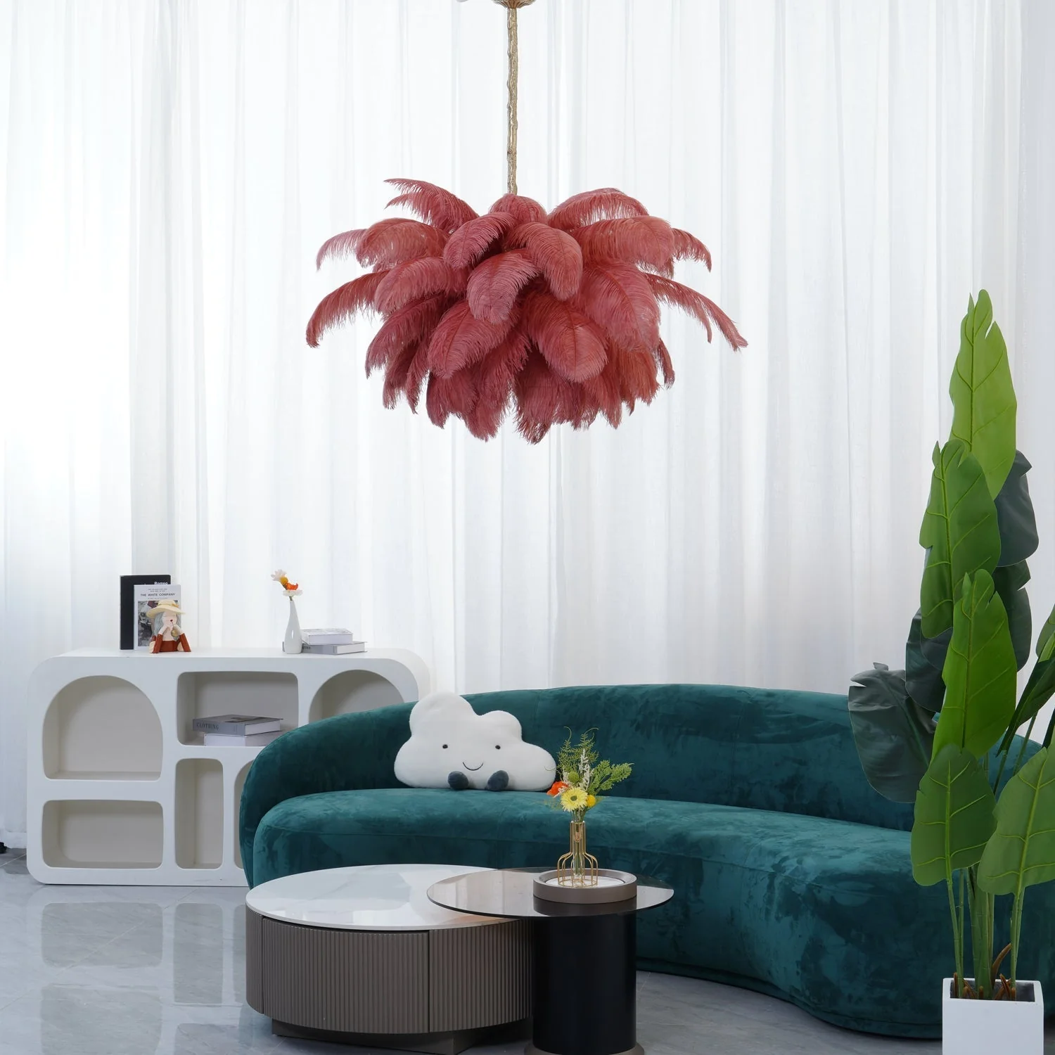 Lustra Chandelier Ostrich Feather Large Brass Stem - Image 206