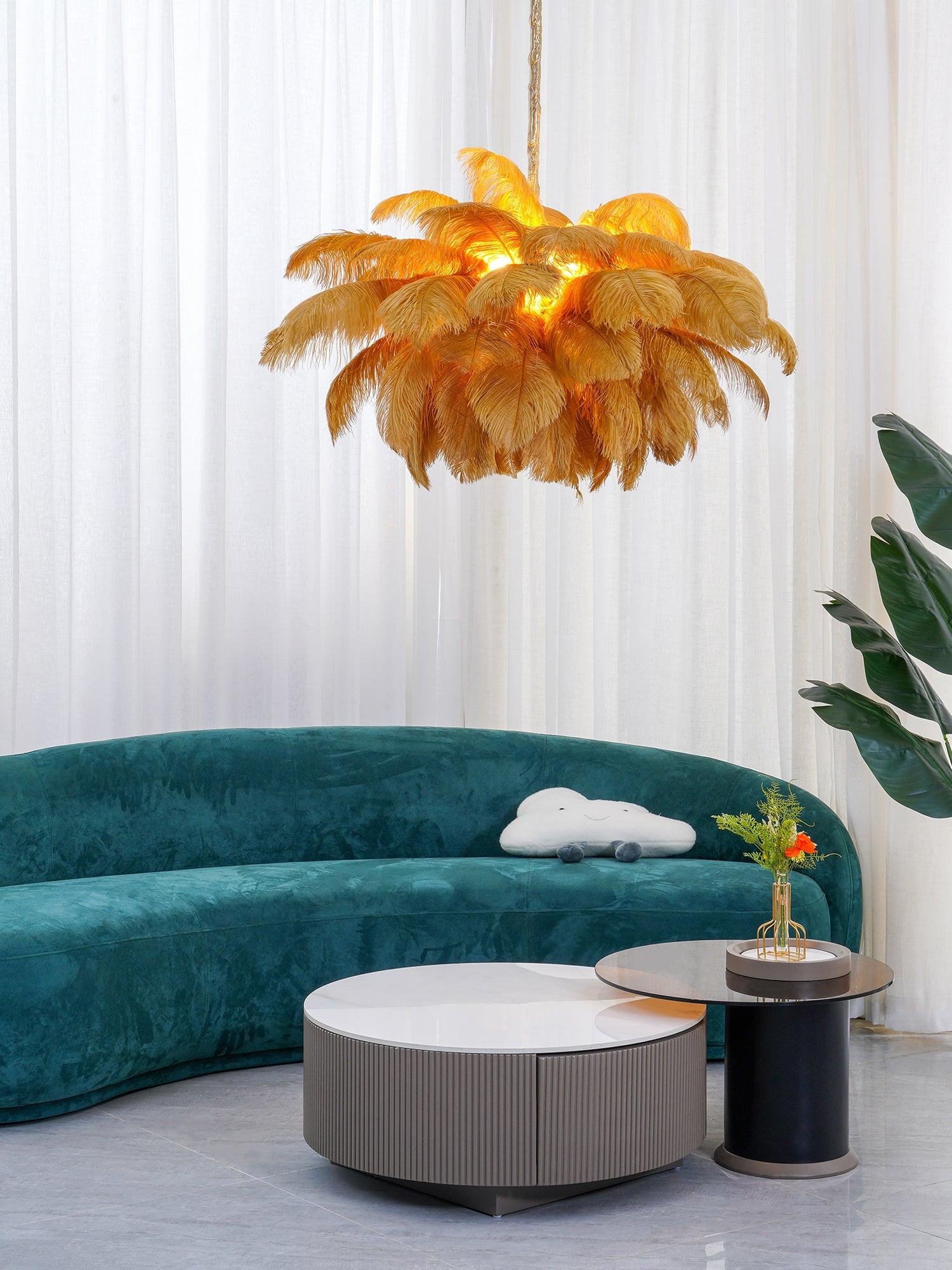 Lustra Chandelier Ostrich Feather Large Brass Stem - Image 208