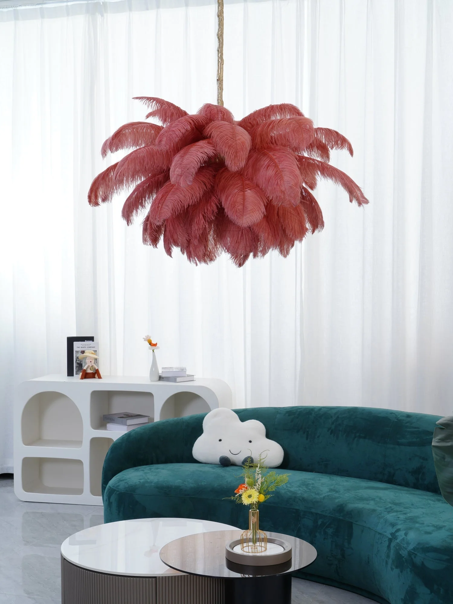 Lustra Chandelier Ostrich Feather Large Brass Stem - Image 209