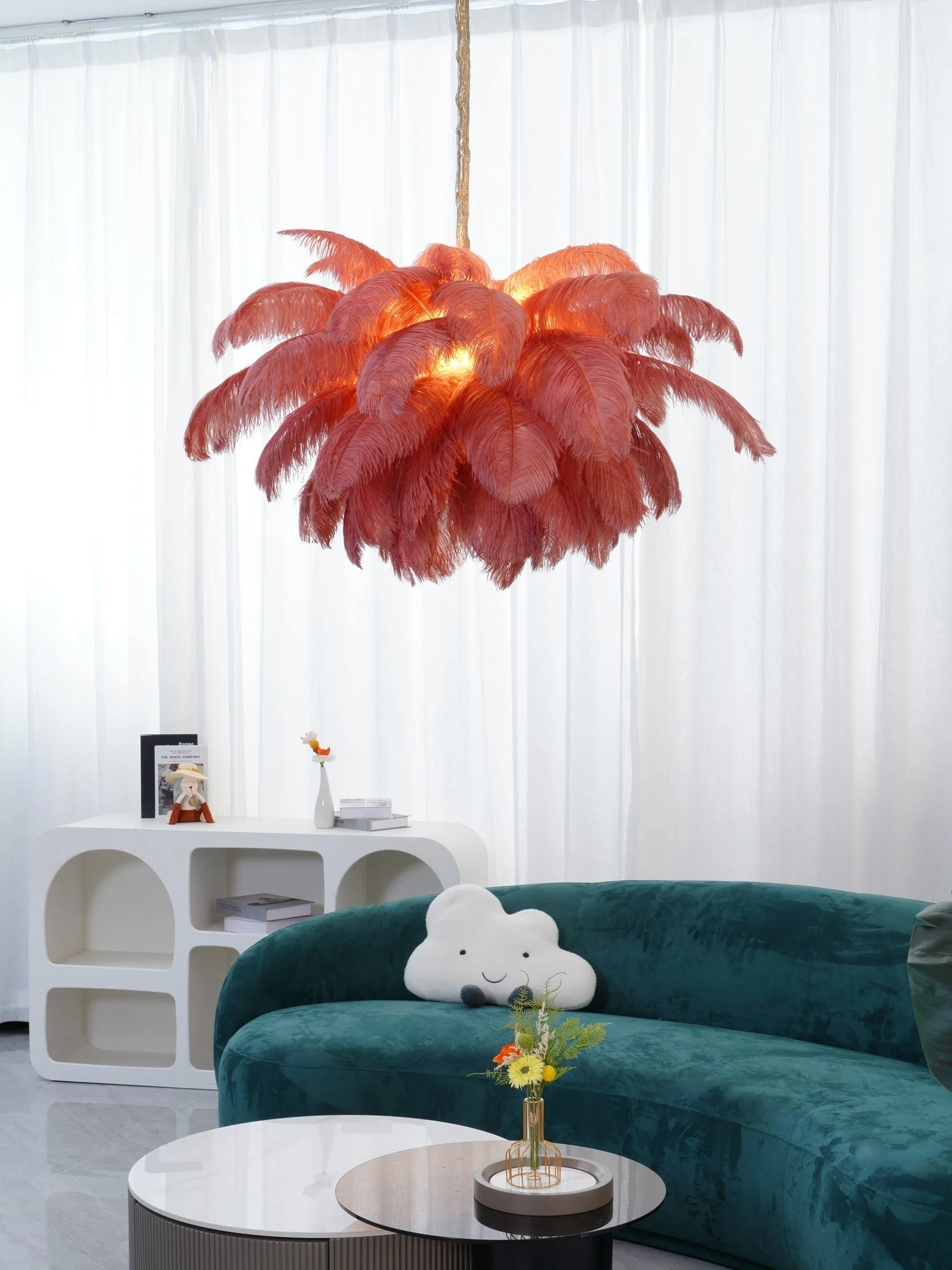 Lustra Chandelier Ostrich Feather Large Brass Stem - Image 210