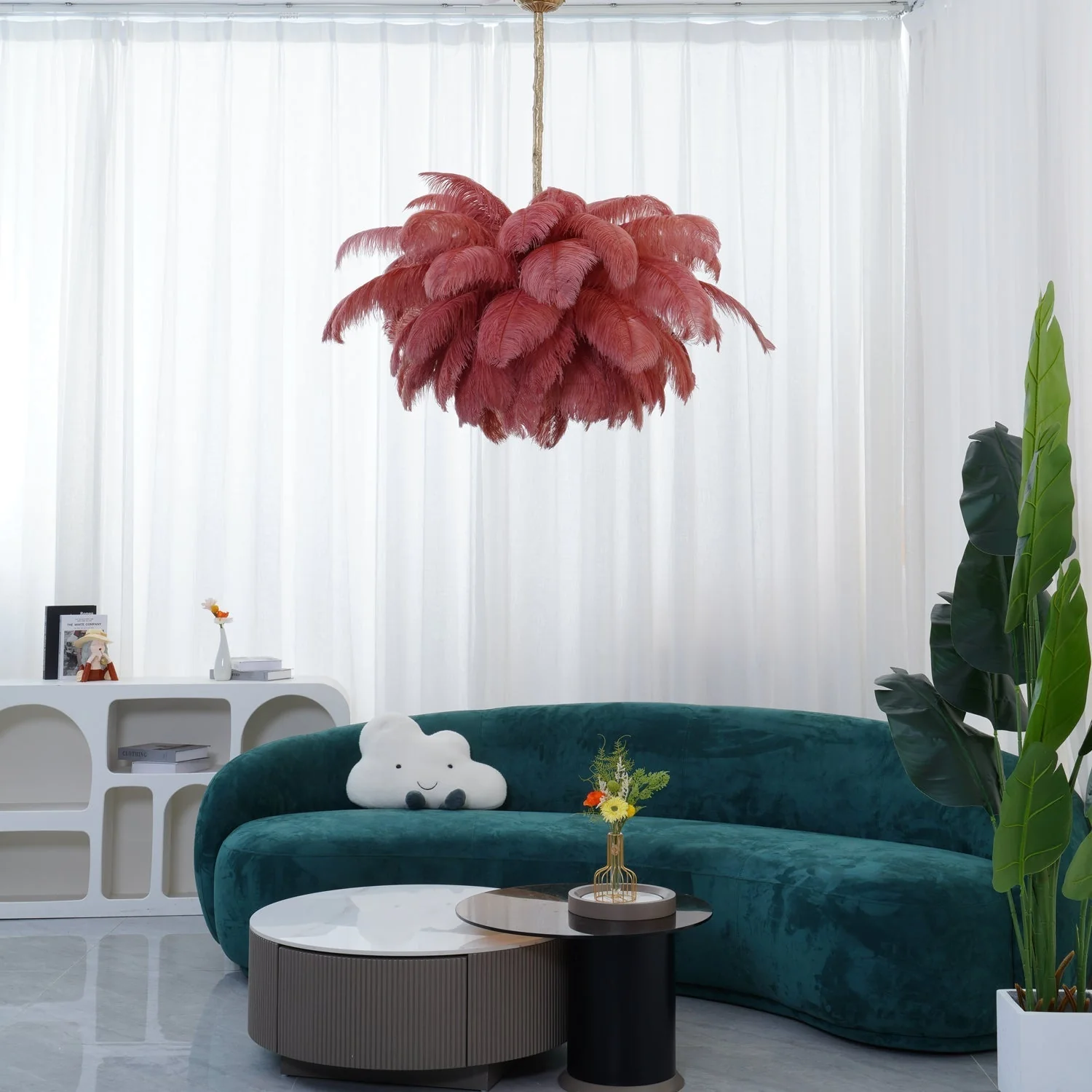 Lustra Chandelier Ostrich Feather Large Brass Stem - Image 213