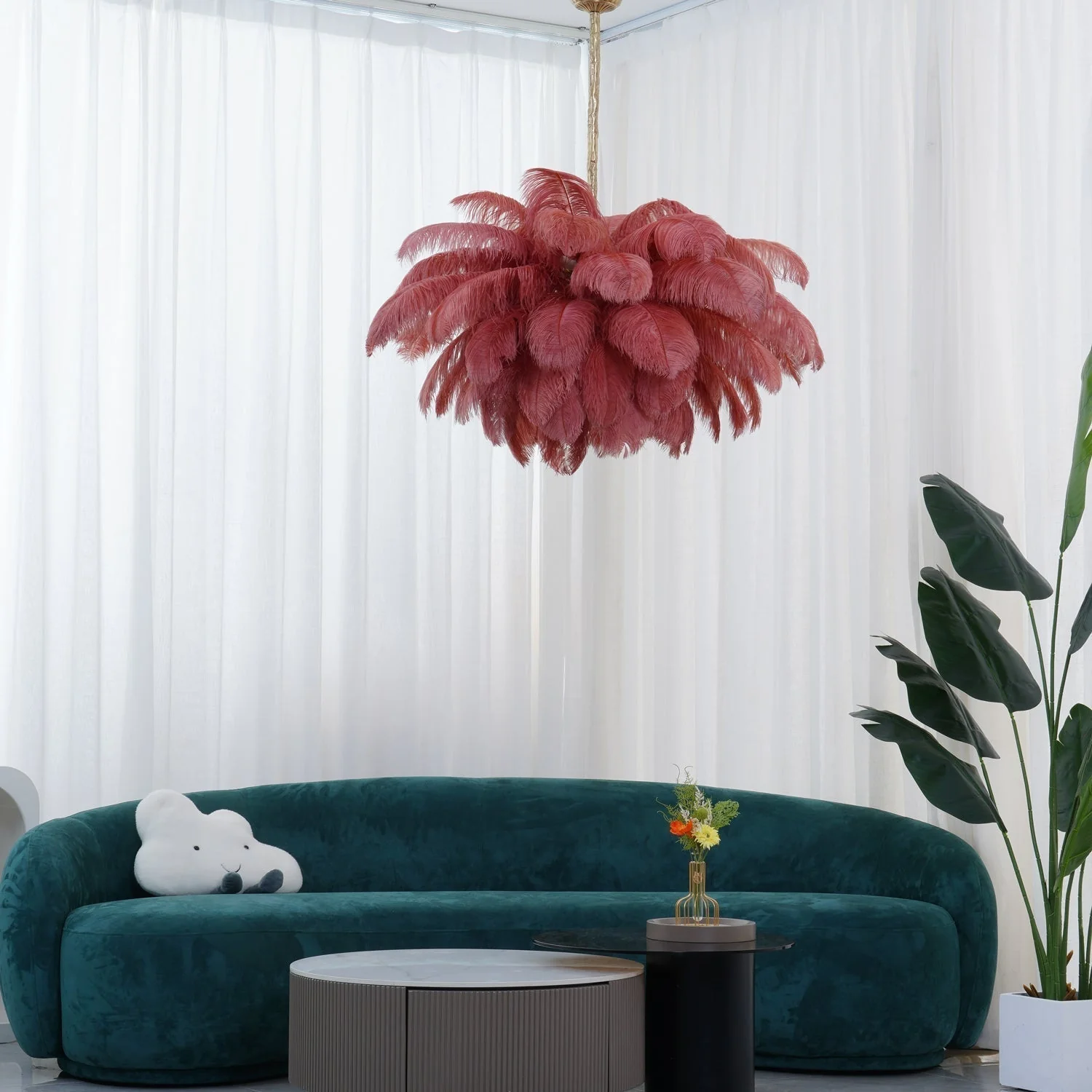 Lustra Chandelier Ostrich Feather Large Brass Stem - Image 216