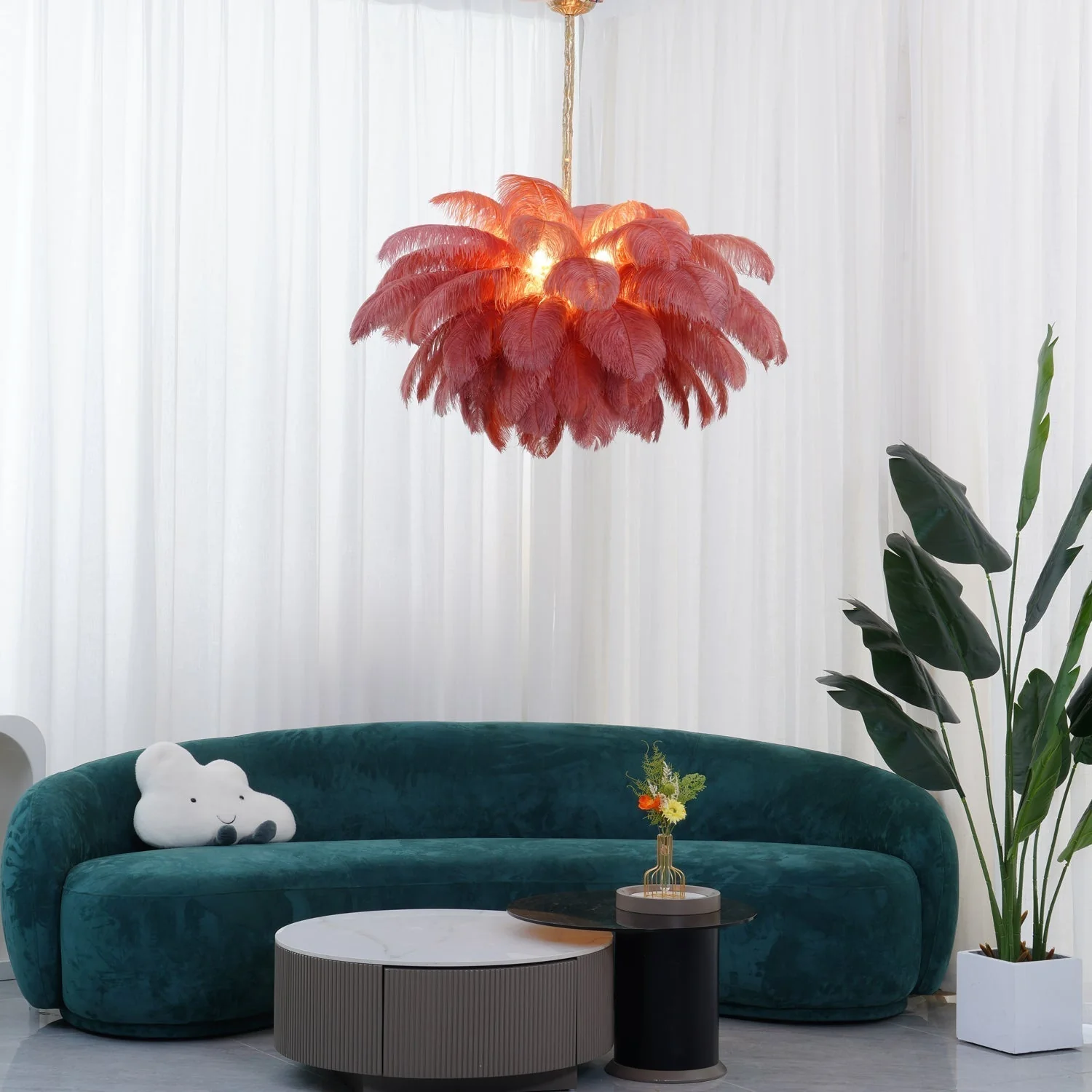 Lustra Chandelier Ostrich Feather Large Brass Stem - Image 217