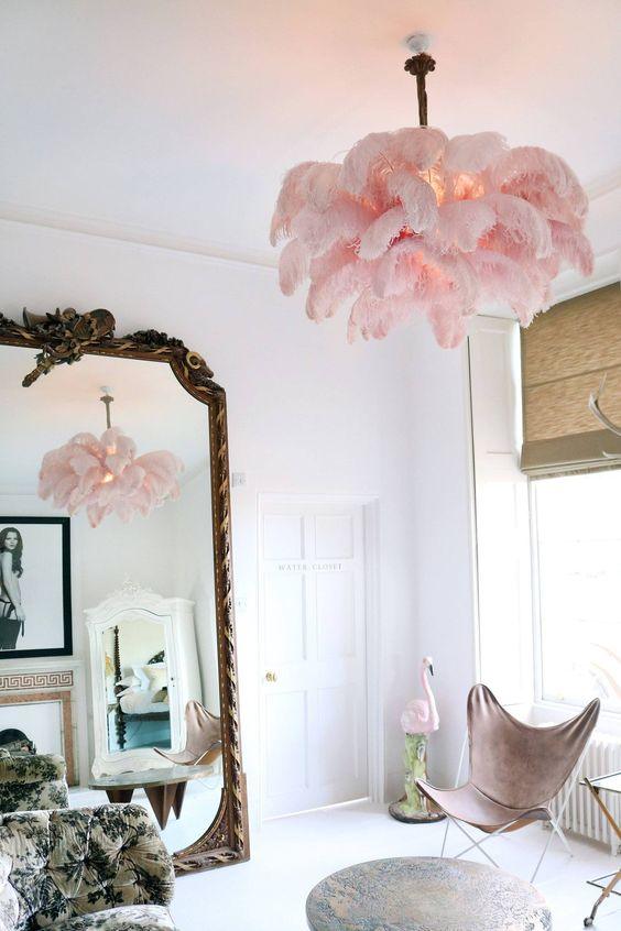 Lustra Chandelier Ostrich Feather Large Brass Stem - Image 29