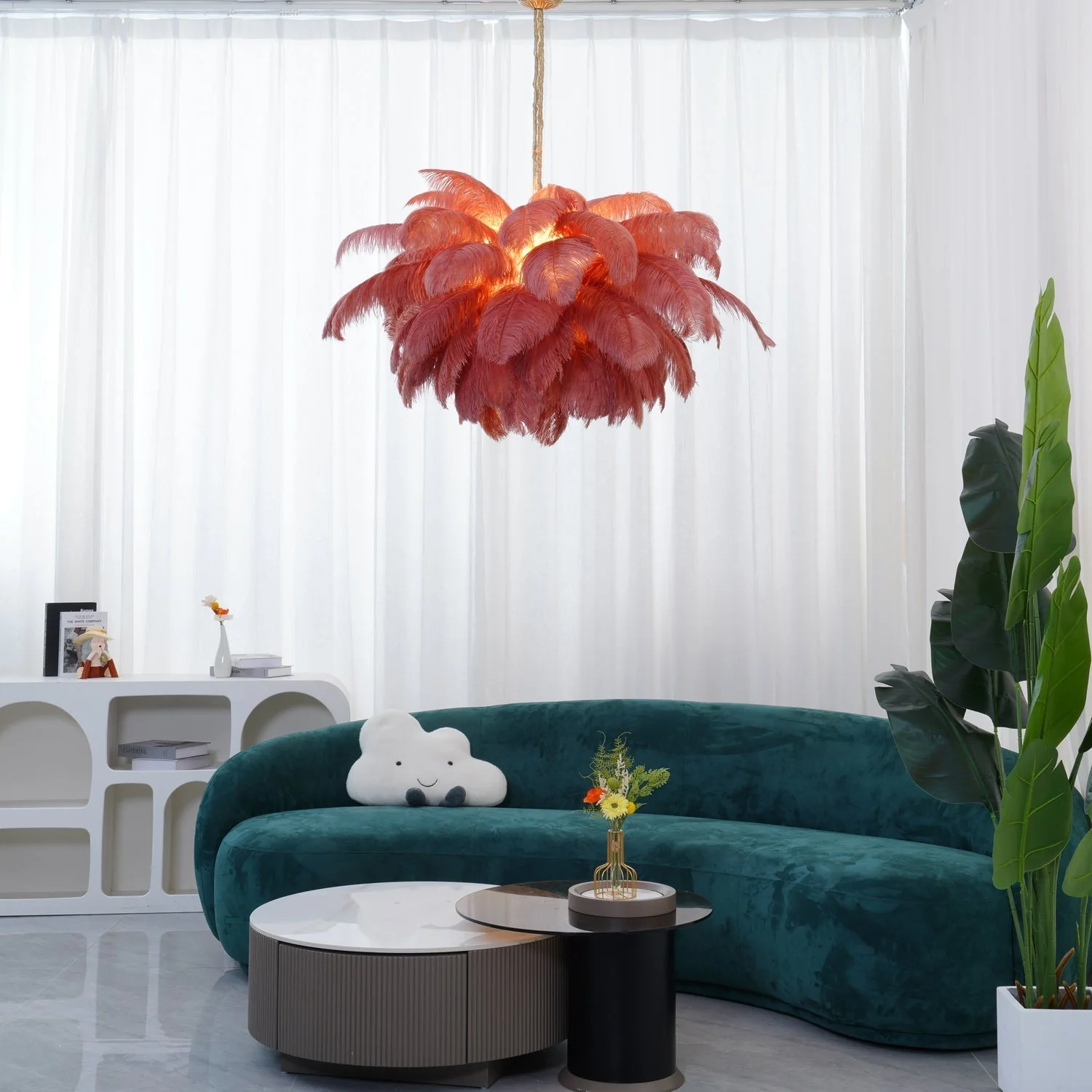 Lustra Chandelier Ostrich Feather Large Brass Stem - Image 35