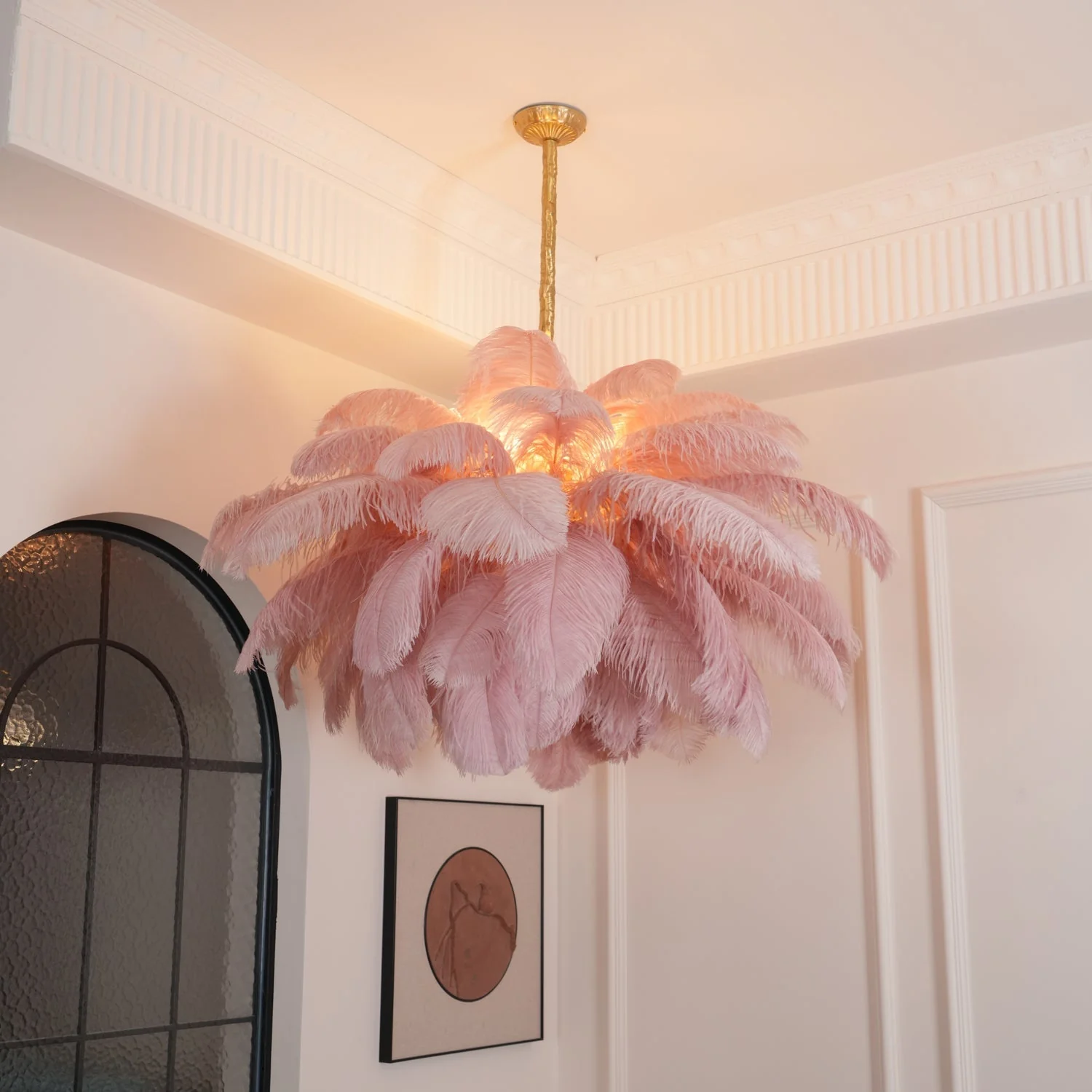 Lustra Chandelier Ostrich Feather Large Brass Stem - Image 48