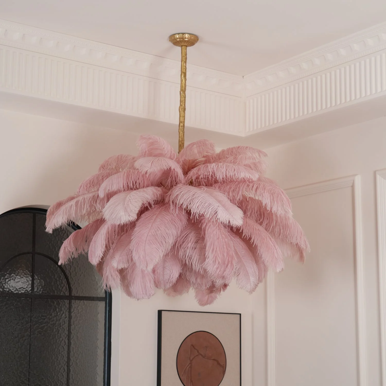 Lustra Chandelier Ostrich Feather Large Brass Stem - Image 5