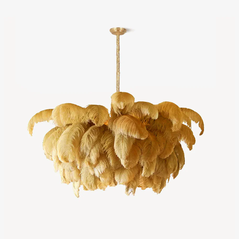 Lustra Chandelier Ostrich Feather Large Brass Stem - Image 54