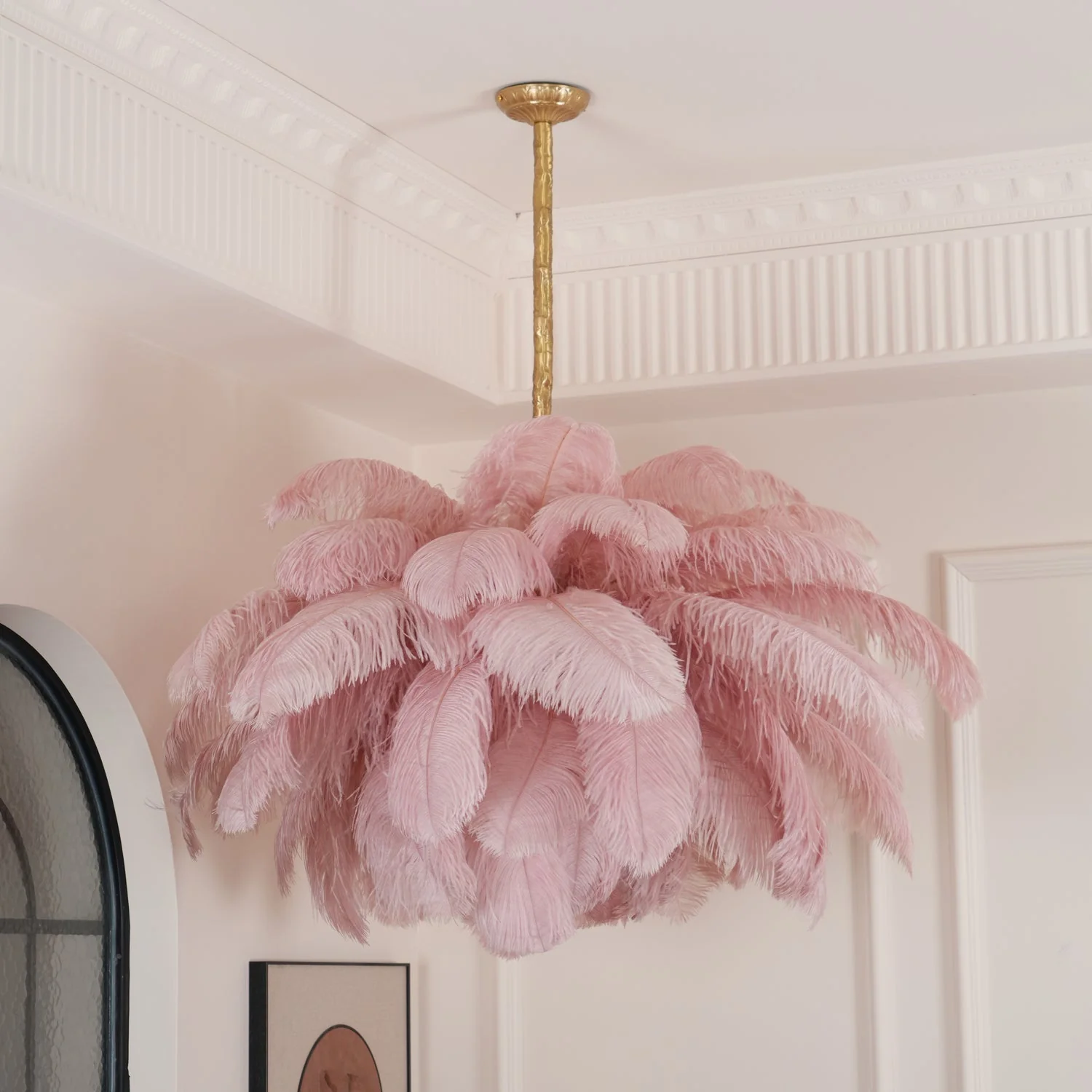 Lustra Chandelier Ostrich Feather Large Brass Stem - Image 6