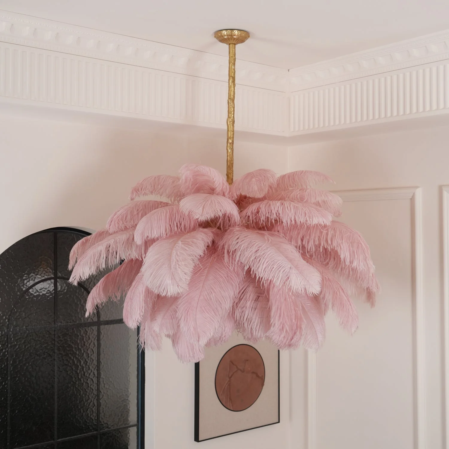 Lustra Chandelier Ostrich Feather Large Brass Stem - Image 7