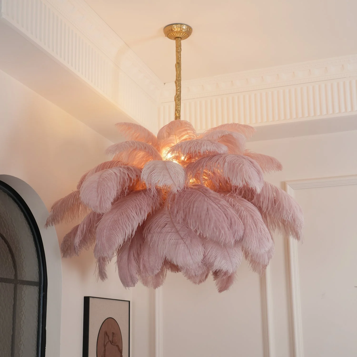 Lustra Chandelier Ostrich Feather Large Brass Stem - Image 72