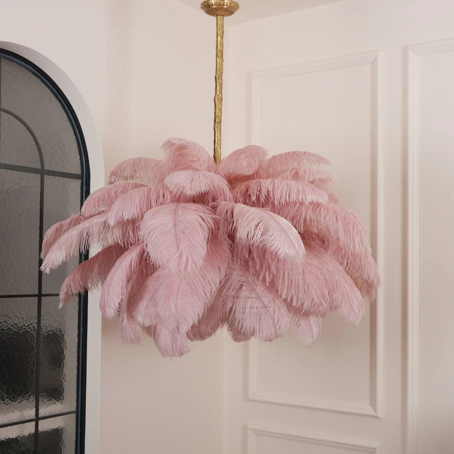 Lustra Chandelier Ostrich Feather Large Brass Stem - Image 8