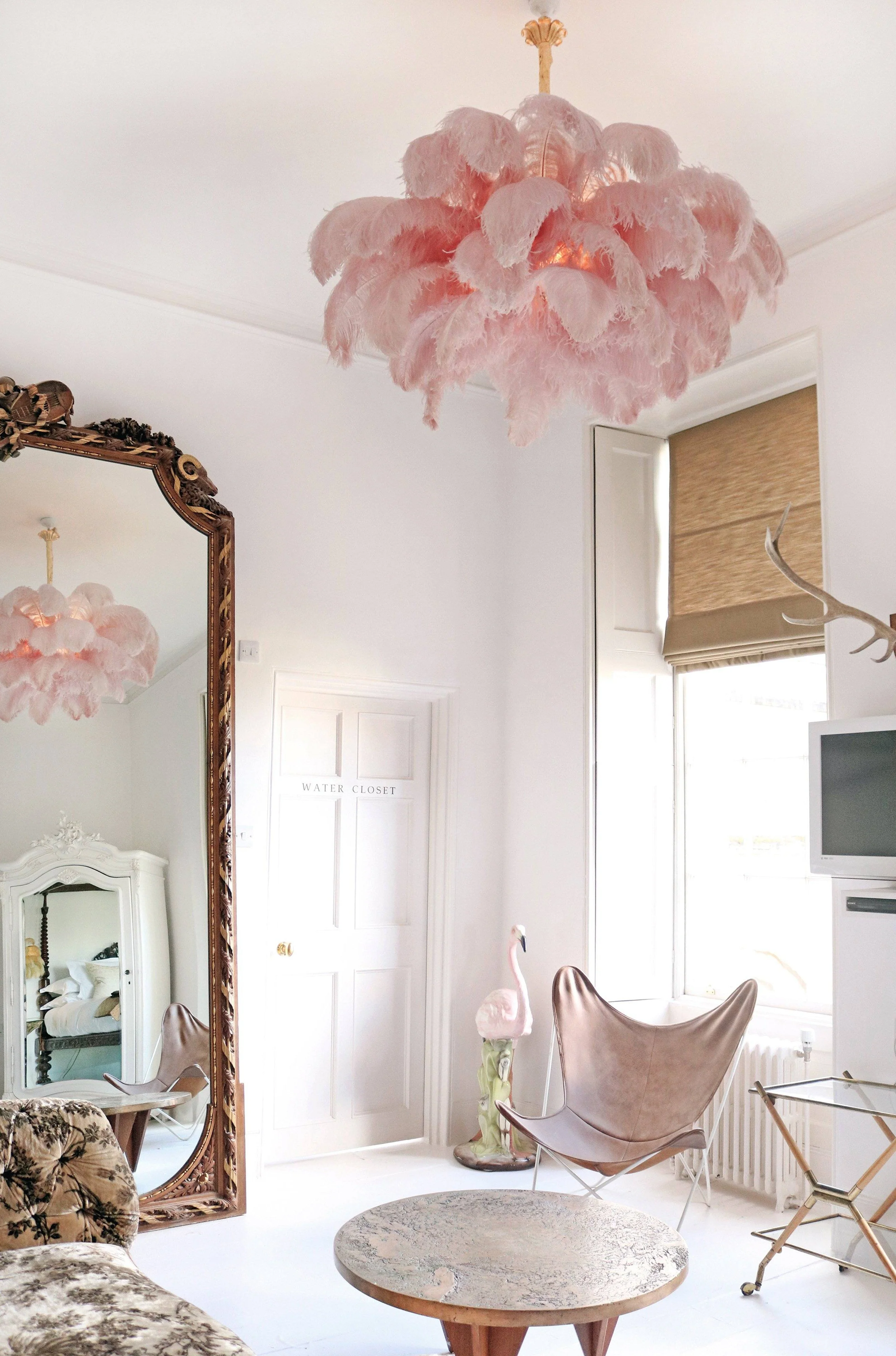 Lustra Chandelier Ostrich Feather Large Brass Stem - Image 83
