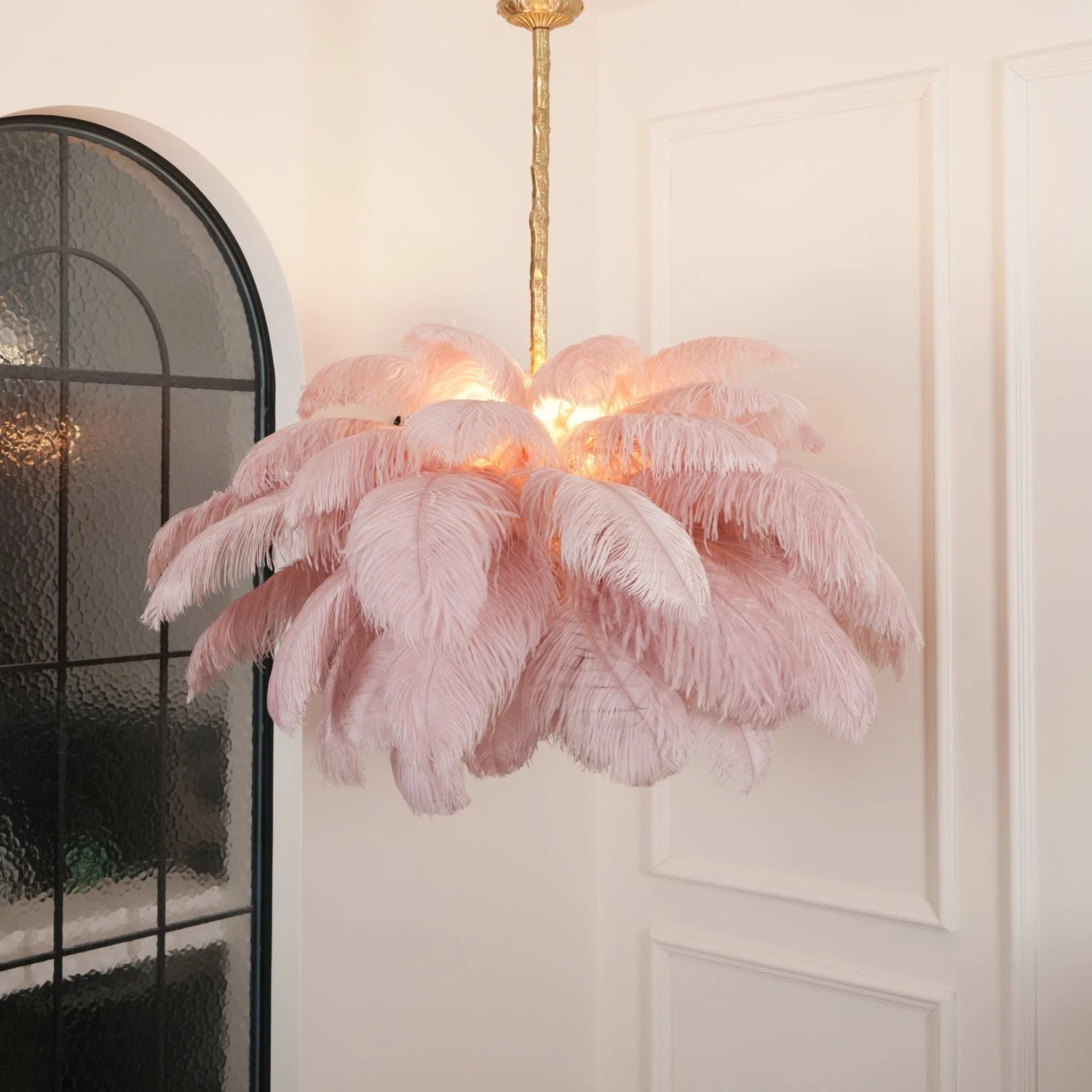 Lustra Chandelier Ostrich Feather Large Brass Stem - Image 9