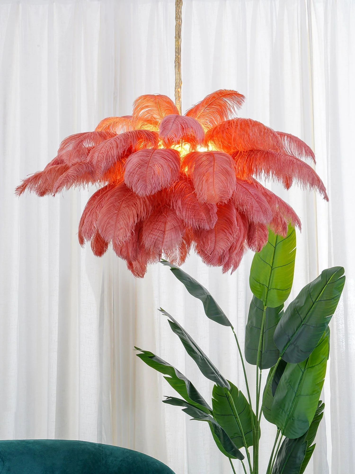 Lustra Chandelier Ostrich Feather Large Brass Stem - Image 92