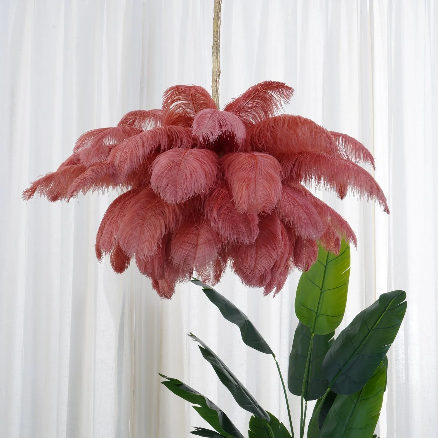 Lustra Chandelier Ostrich Feather Large Brass Stem - Image 96