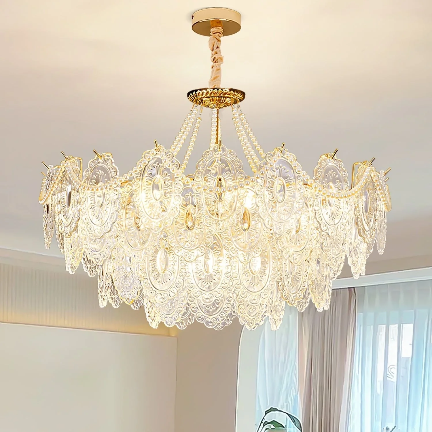 Lustra Chandelier Pearls Glass Luxury - Image 10