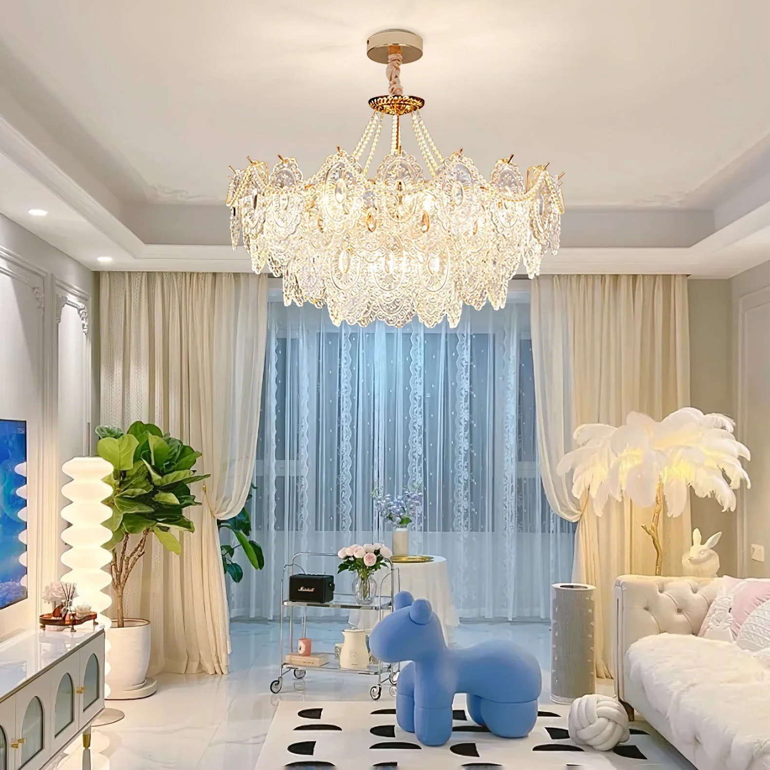 Lustra Chandelier Pearls Glass Luxury - Image 15