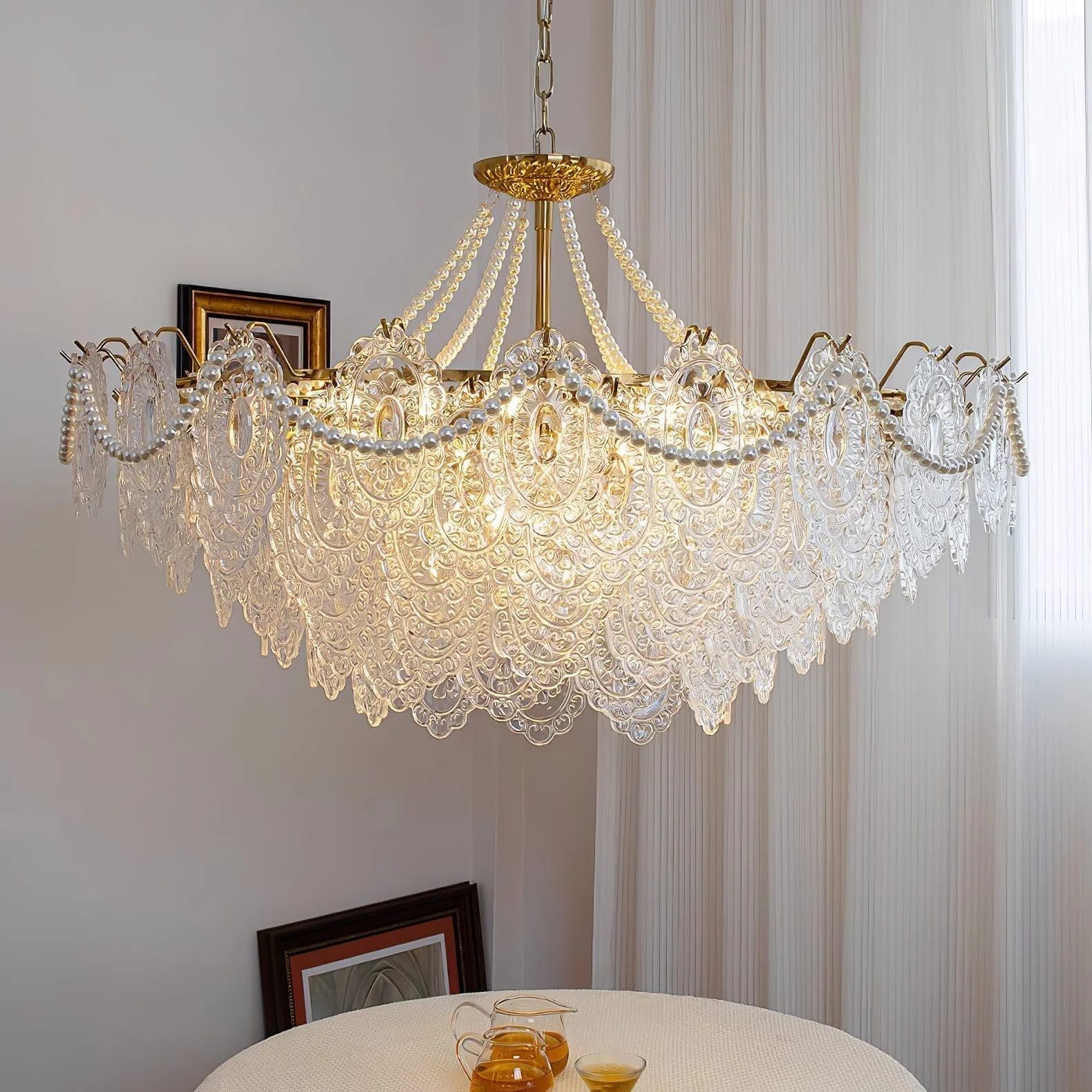 Lustra Chandelier Pearls Glass Luxury - Image 3